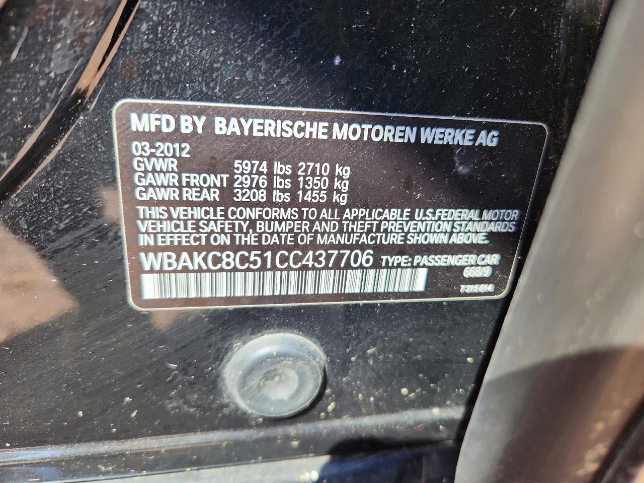2012 Bmw 750 Lxi Black vin: WBAKC8C51CC437706