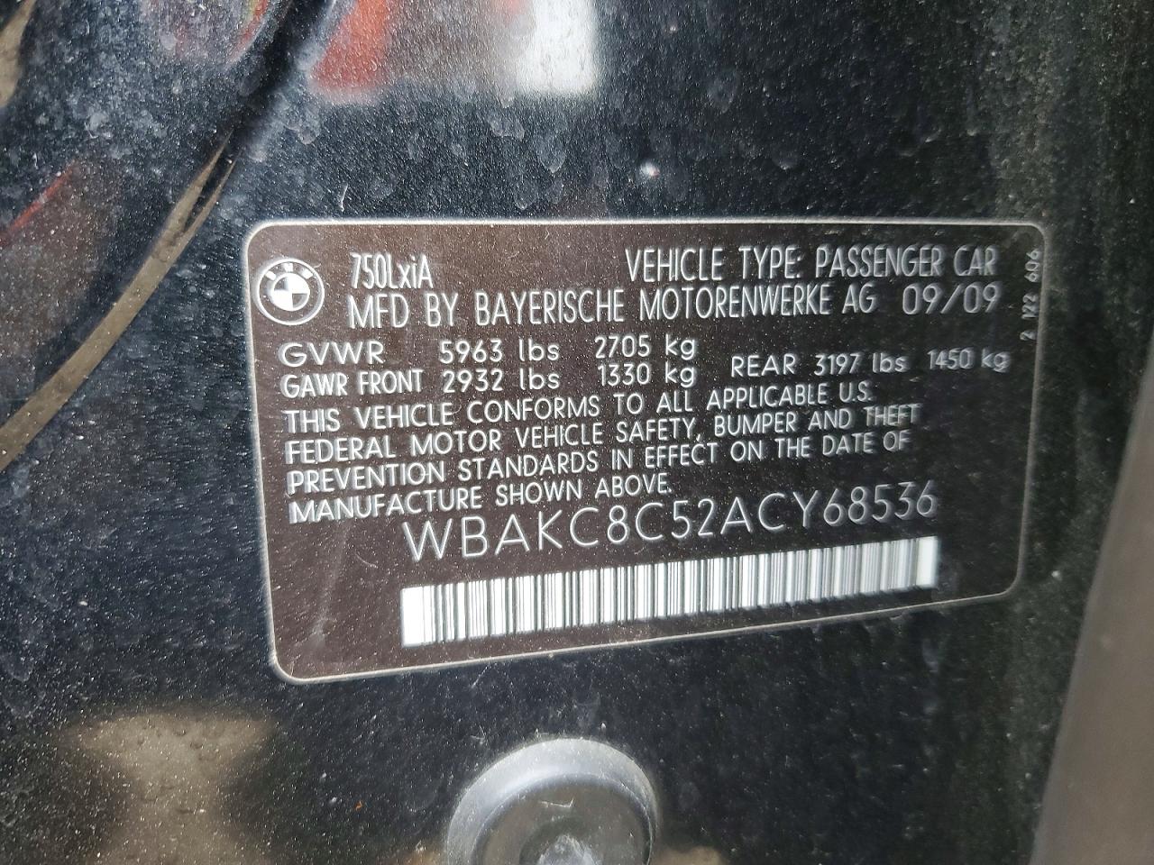 2010 Bmw 750 Li Xdrive Black vin: WBAKC8C52ACY68536