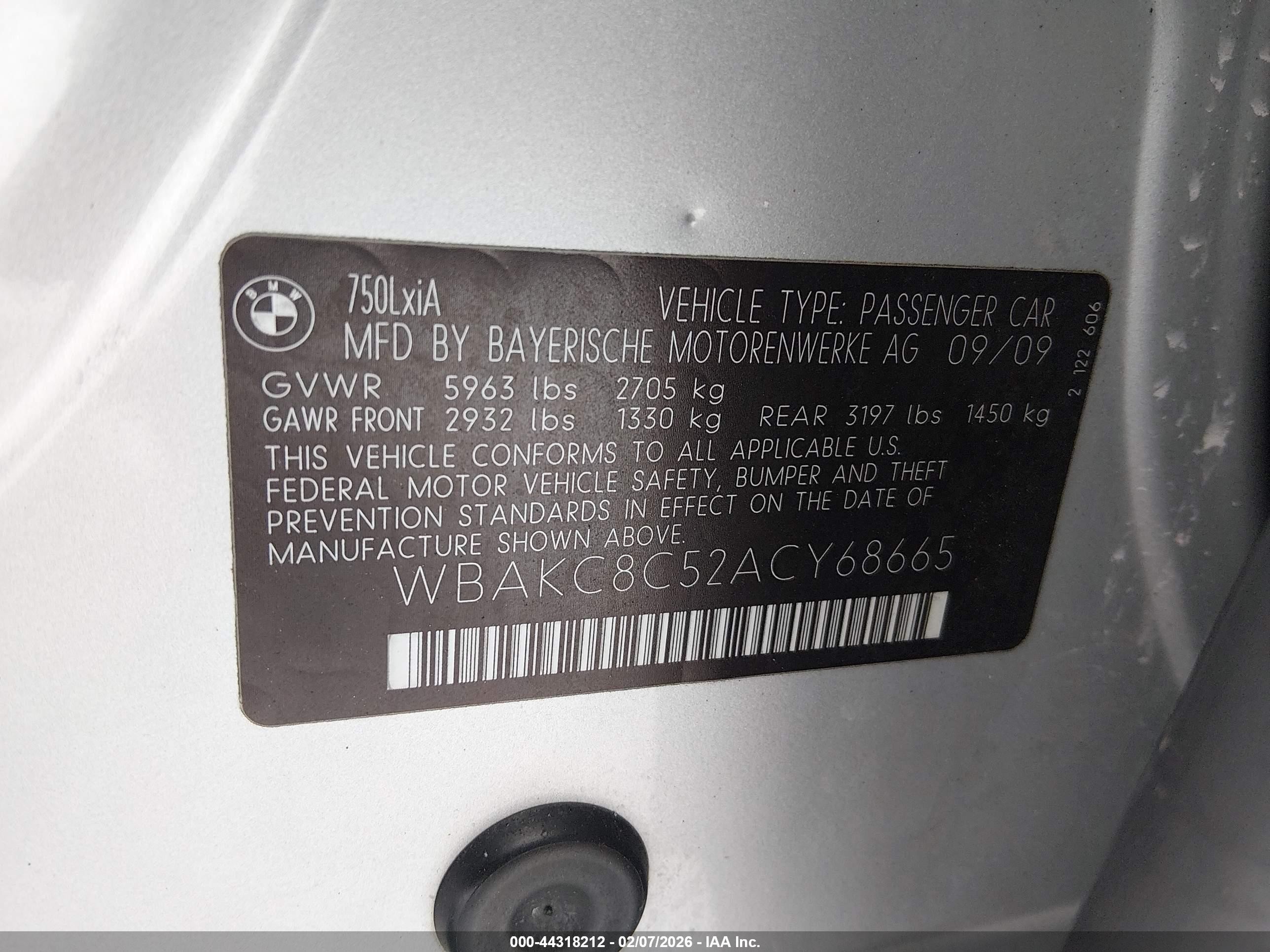 2010 Bmw 750li Xdrive Silver vin: WBAKC8C52ACY68665