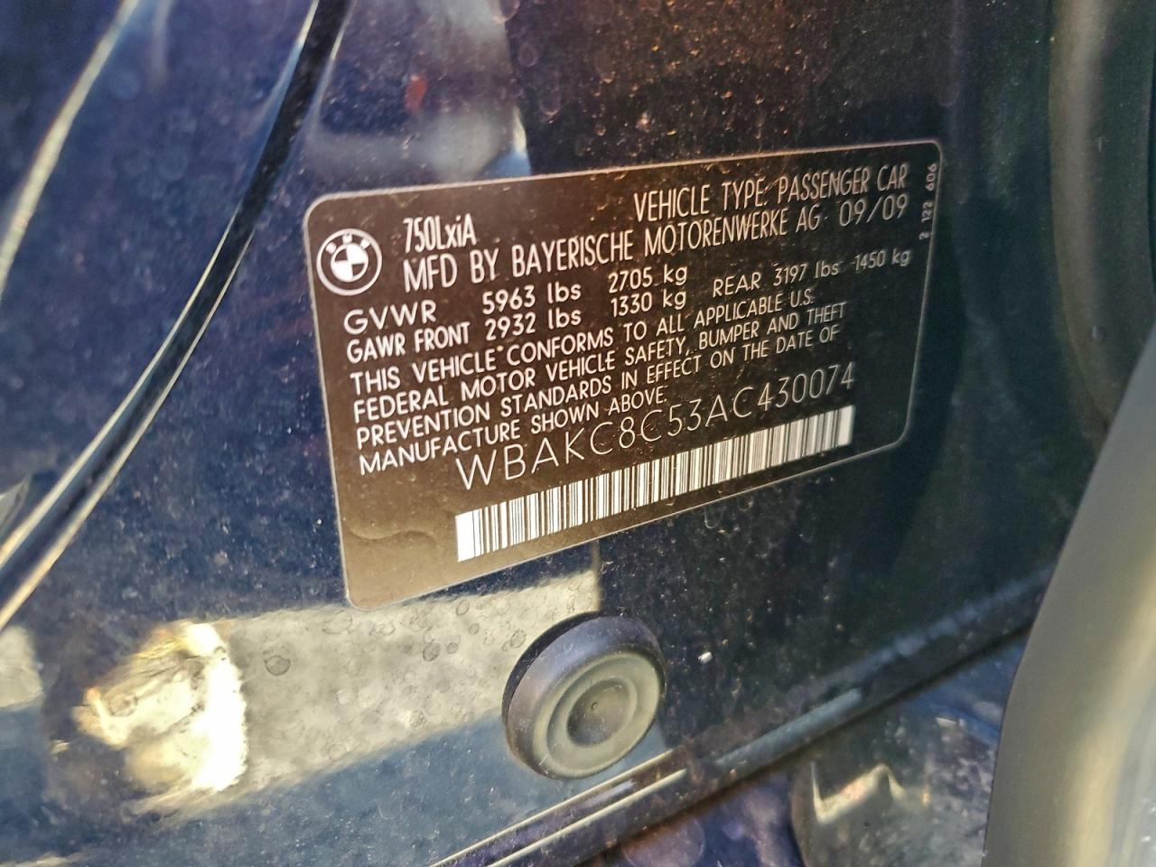 2010 Bmw 750 Li Xdrive Black vin: WBAKC8C53AC430074