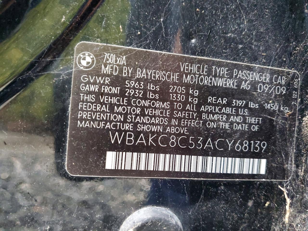 2010 Bmw 750 Li Xdrive Black vin: WBAKC8C53ACY68139
