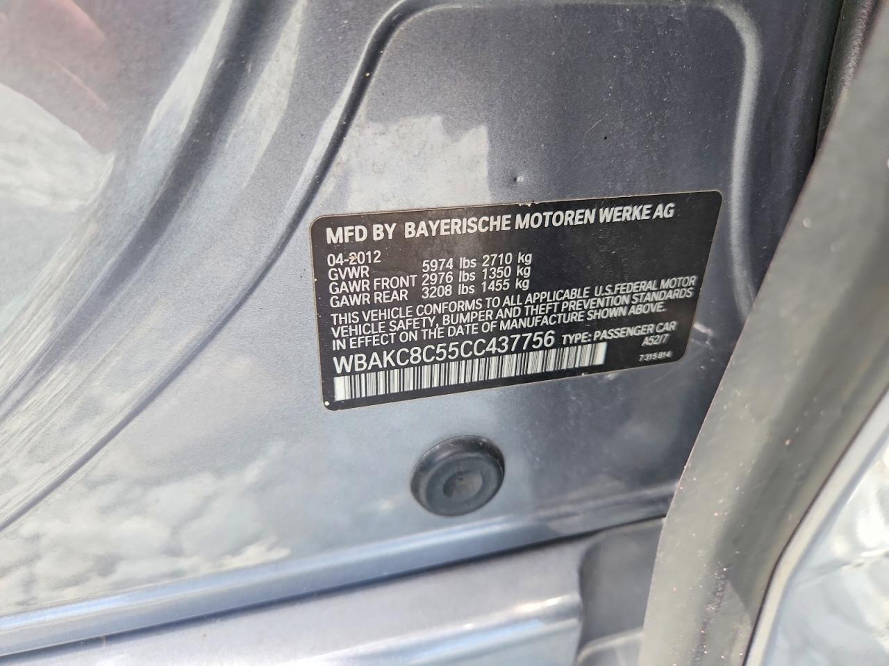 2012 Bmw 750 Lxi Gray vin: WBAKC8C55CC437756