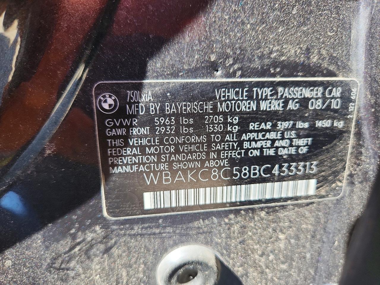 2011 Bmw 750 Lxi Charcoal vin: WBAKC8C58BC433313