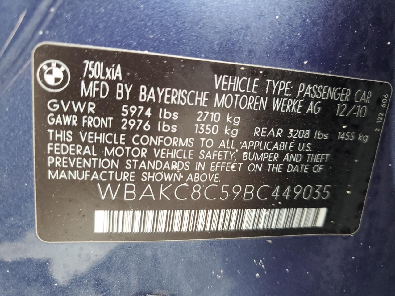 2011 Bmw Alpina B7 Blue vin: WBAKC8C59BC449035