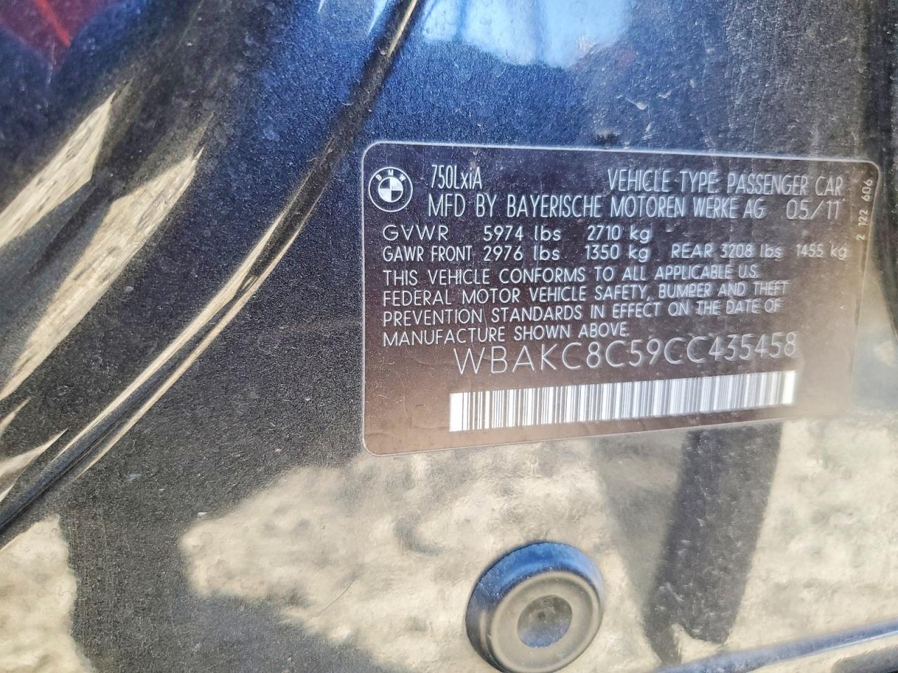 2012 Bmw 750 Lxi Серый vin: WBAKC8C59CC435458