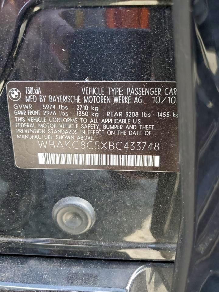 2011 Bmw 750 Lxi Black vin: WBAKC8C5XBC433748