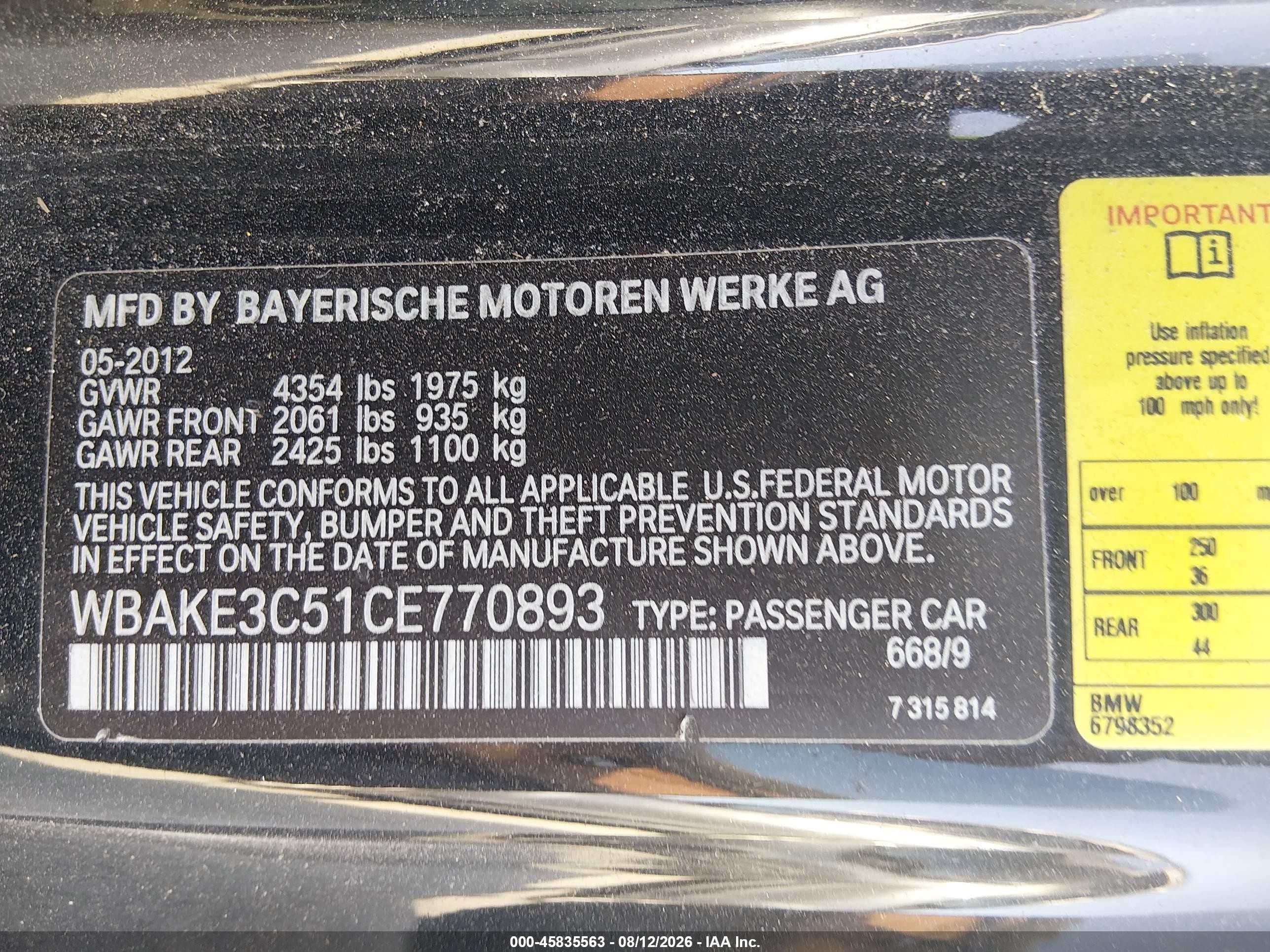 2012 Bmw 328i   Black vin: WBAKE3C51CE770893
