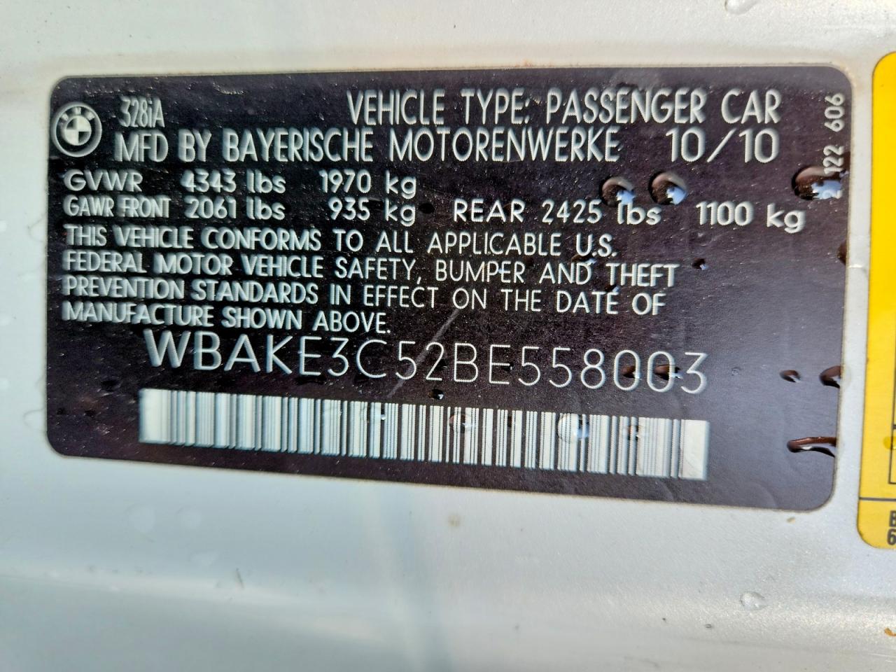 2011 Bmw 328 I Белый vin: WBAKE3C52BE558003