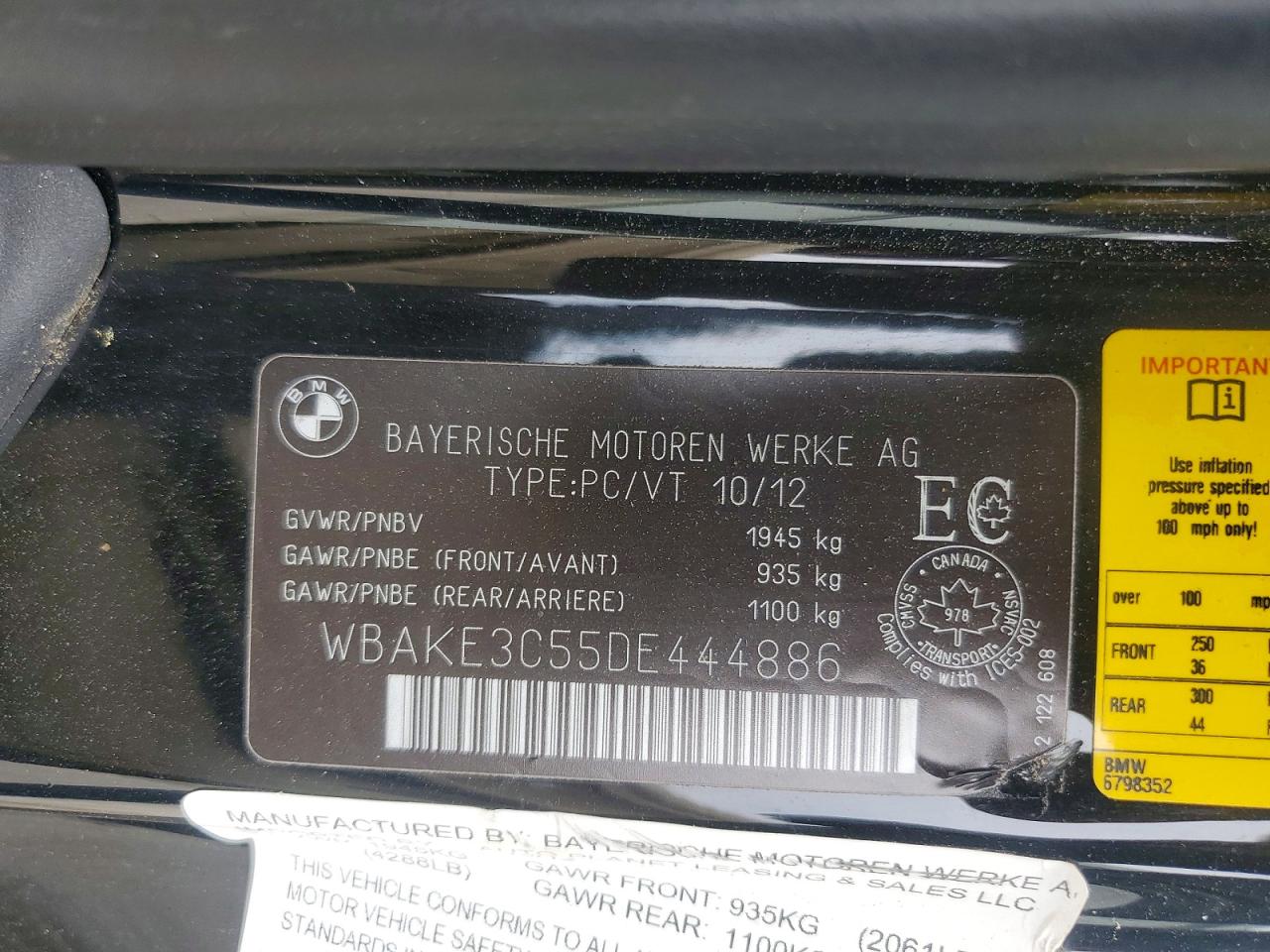 2013 Bmw 328 I Черный vin: WBAKE3C55DE444886