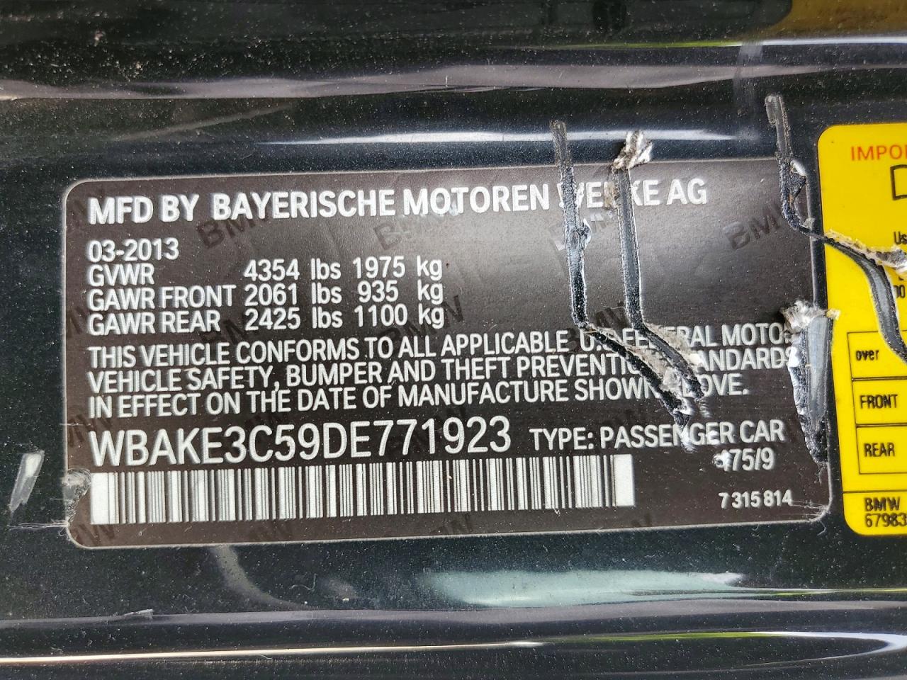 2013 Bmw 328 I Black vin: WBAKE3C59DE771923
