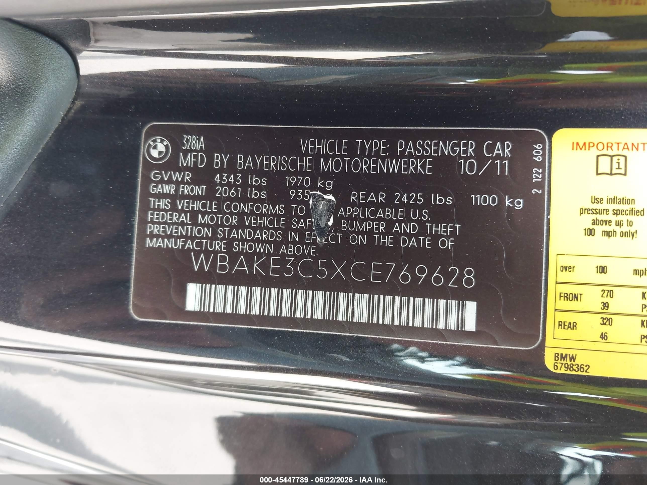 2012 Bmw 328i   Black vin: WBAKE3C5XCE769628