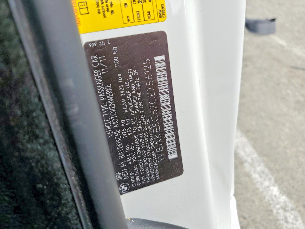 2012 Bmw 328 I Sulev White vin: WBAKE5C52CE756125
