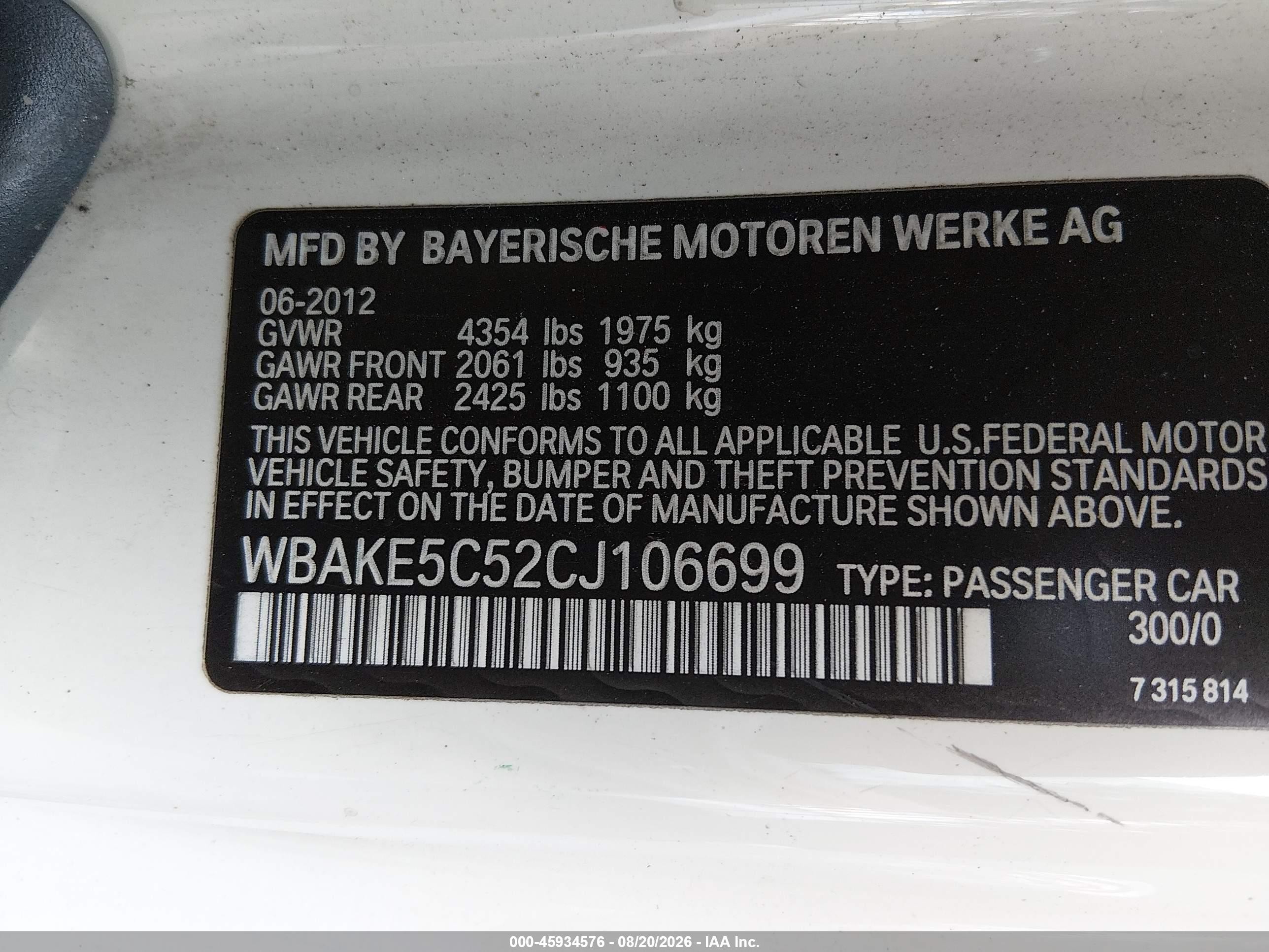 2012 Bmw 328i   White vin: WBAKE5C52CJ106699