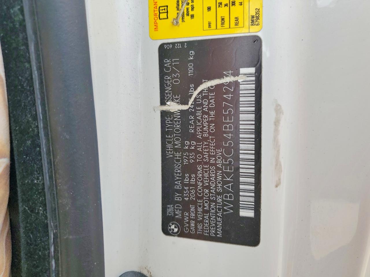2011 Bmw 328 I Sulev White vin: WBAKE5C54BE574294