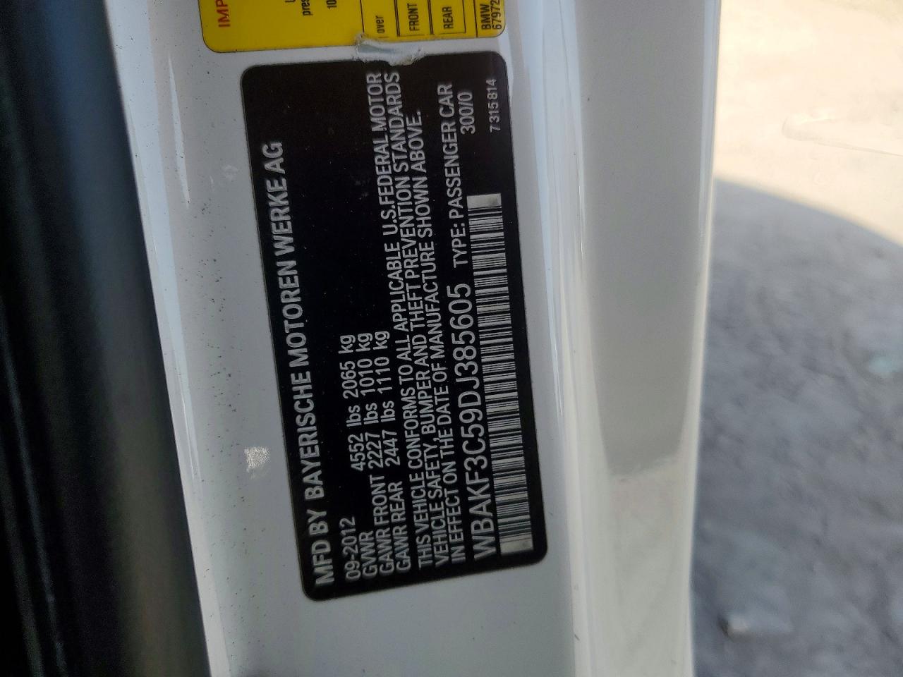2013 Bmw 328 Xi White vin: WBAKF3C59DJ385605