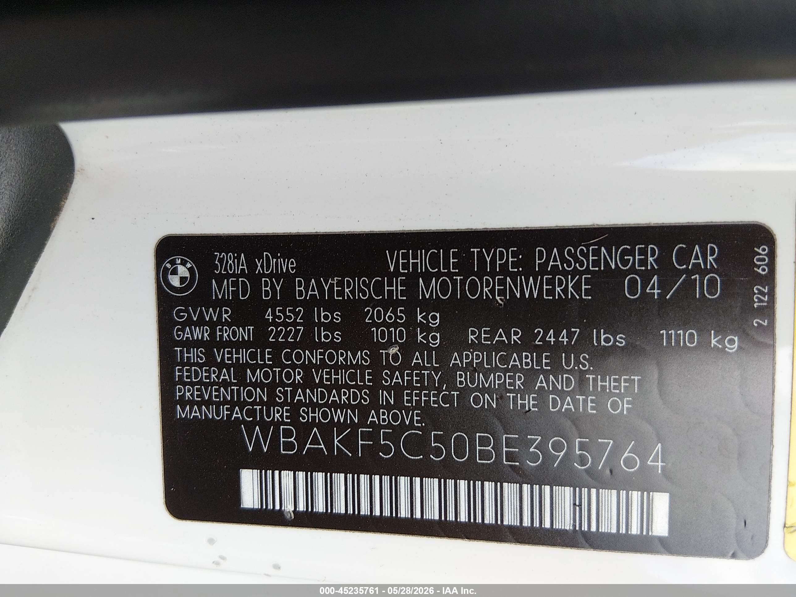 2011 Bmw 328i Xdrive White vin: WBAKF5C50BE395764