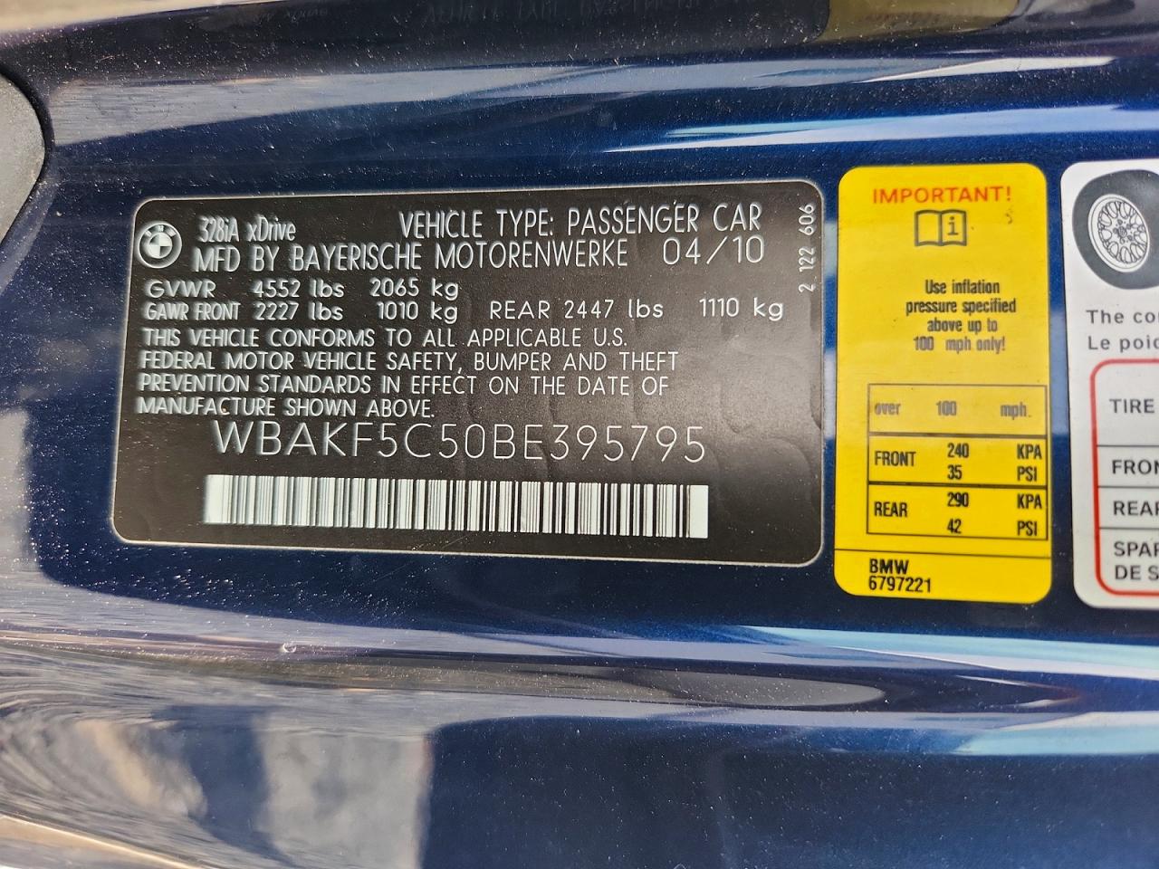 2011 Bmw 328 Xi Sulev Blue vin: WBAKF5C50BE395795