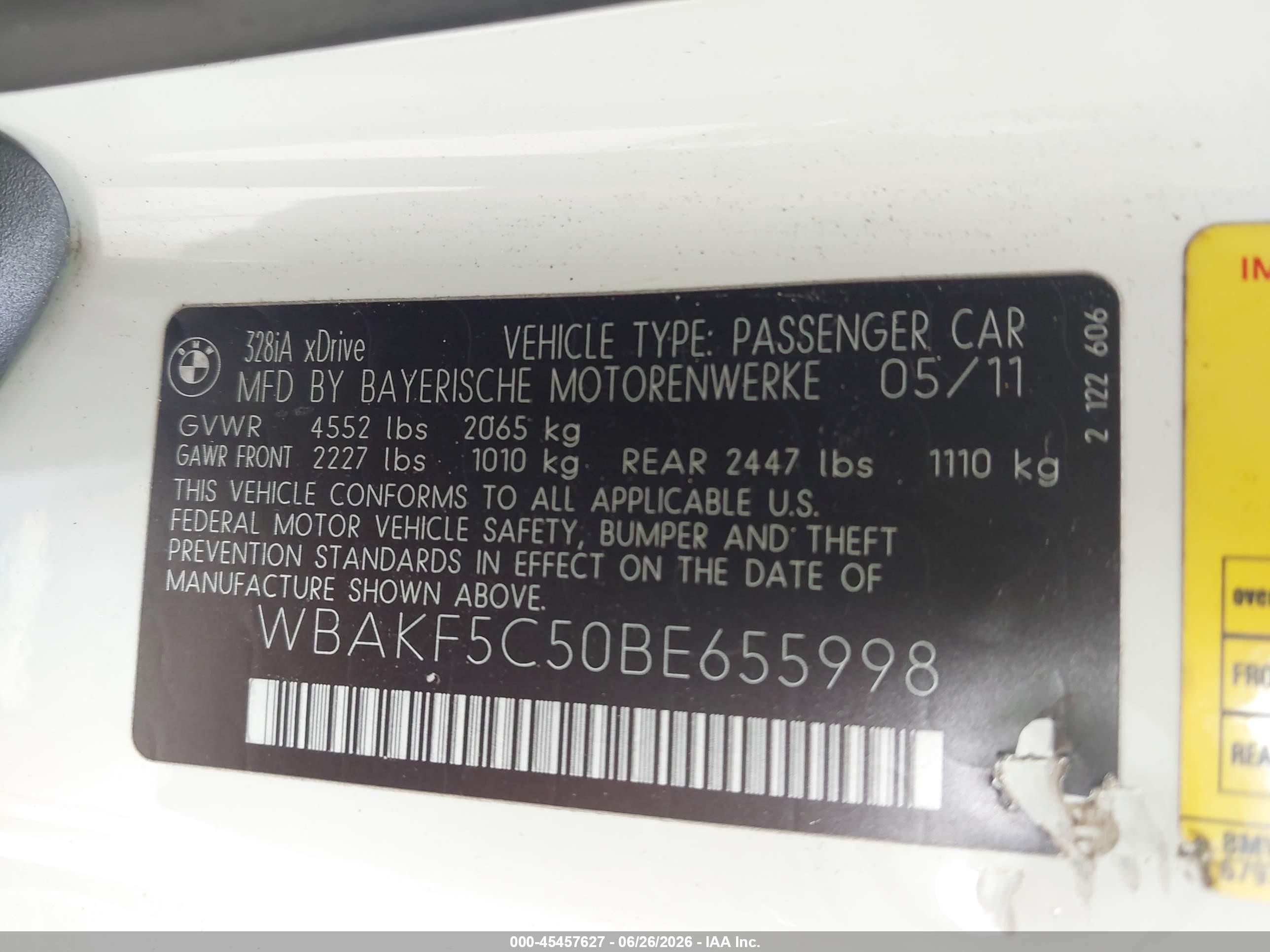 2011 Bmw 328i Xdrive White vin: WBAKF5C50BE655998