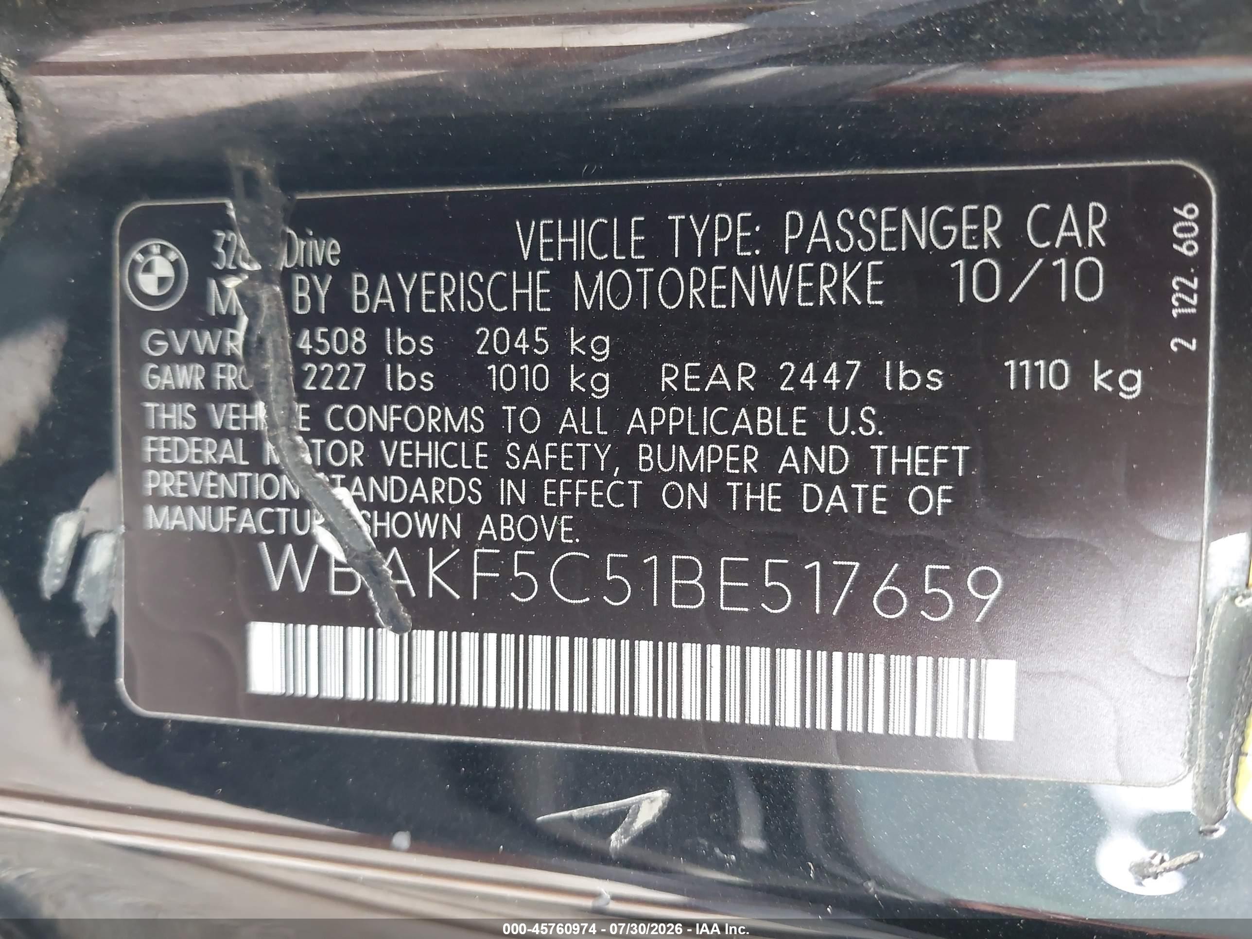 2011 Bmw 328 Xi Sulev Black vin: WBAKF5C51BE517659