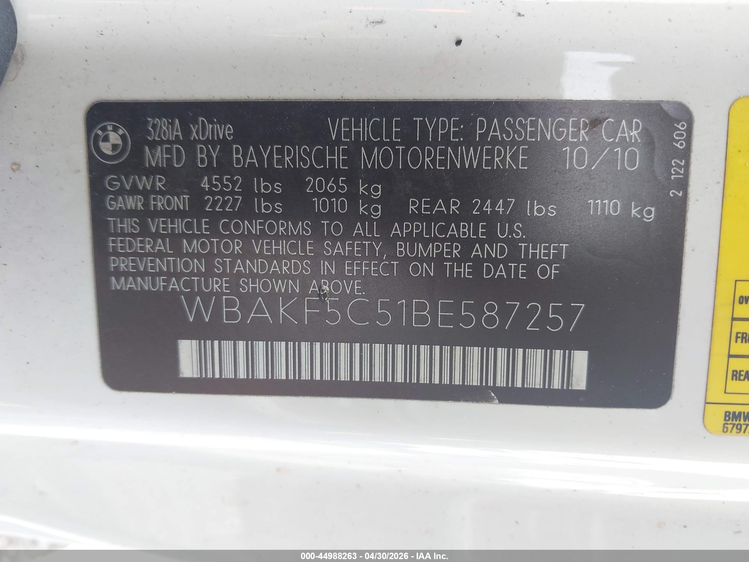 2011 Bmw 328i Xdrive White vin: WBAKF5C51BE587257