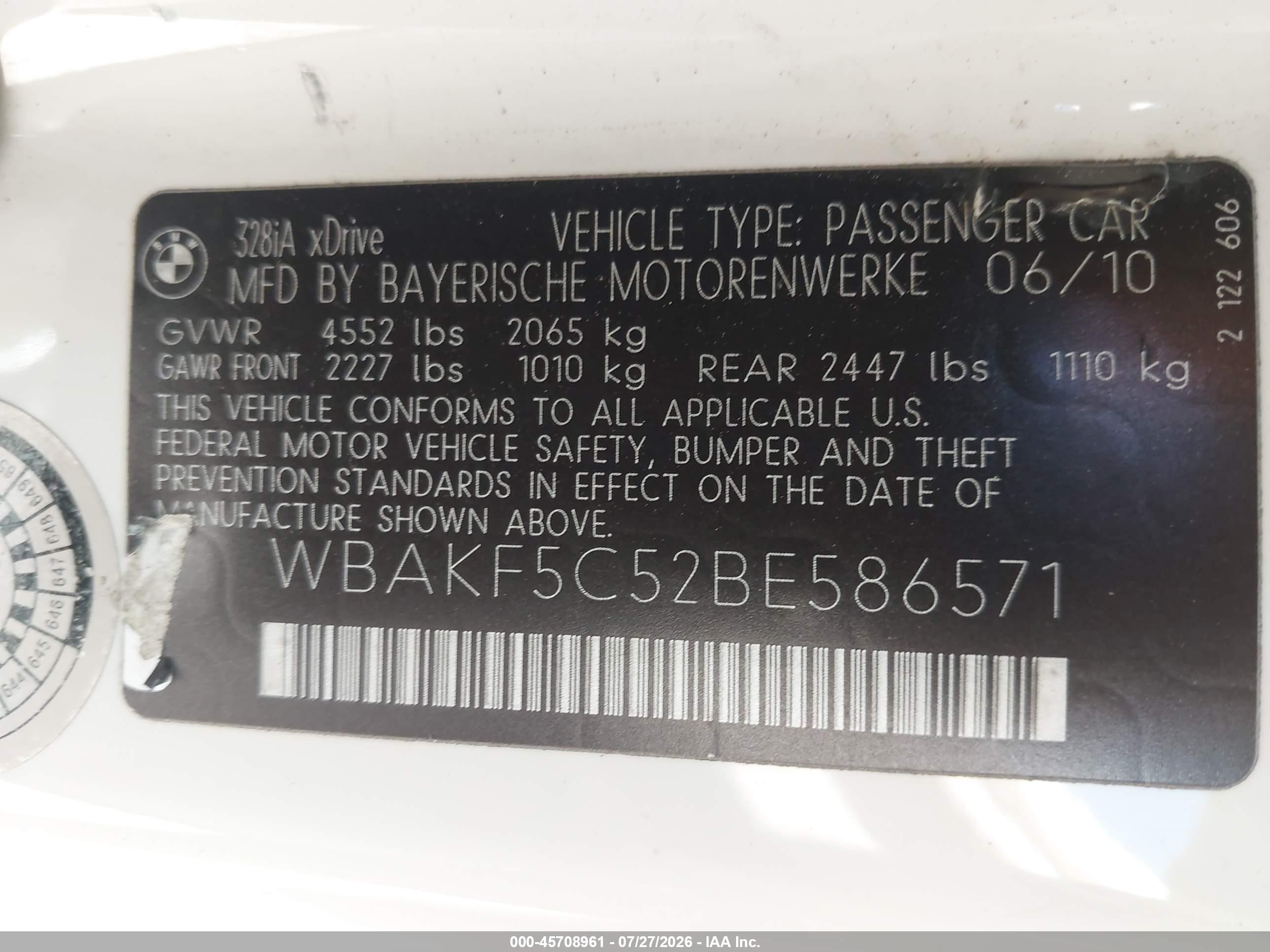 2011 Bmw 328i Xdrive White vin: WBAKF5C52BE586571