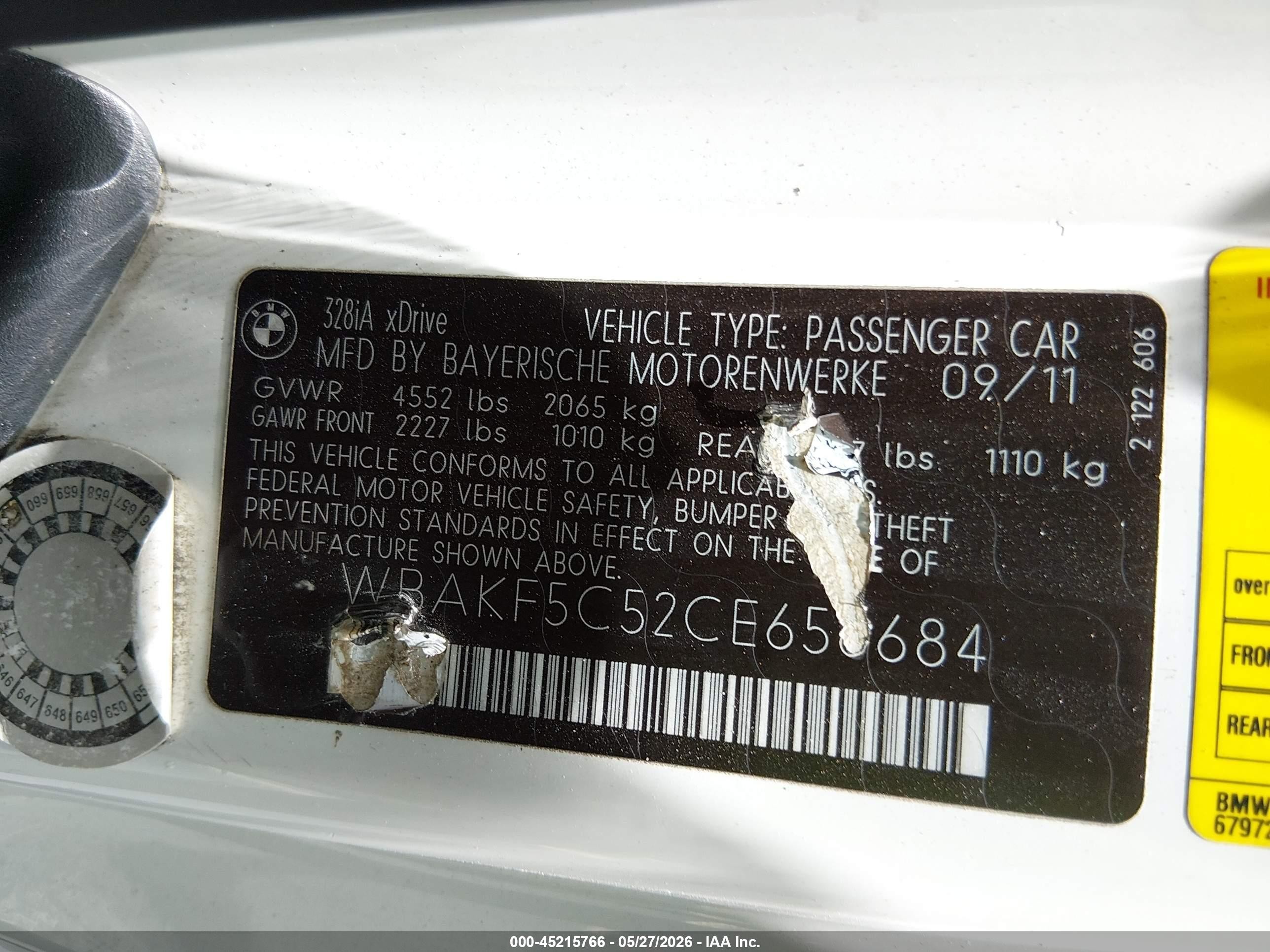 2012 Bmw 328i Xdrive White vin: WBAKF5C52CE656684