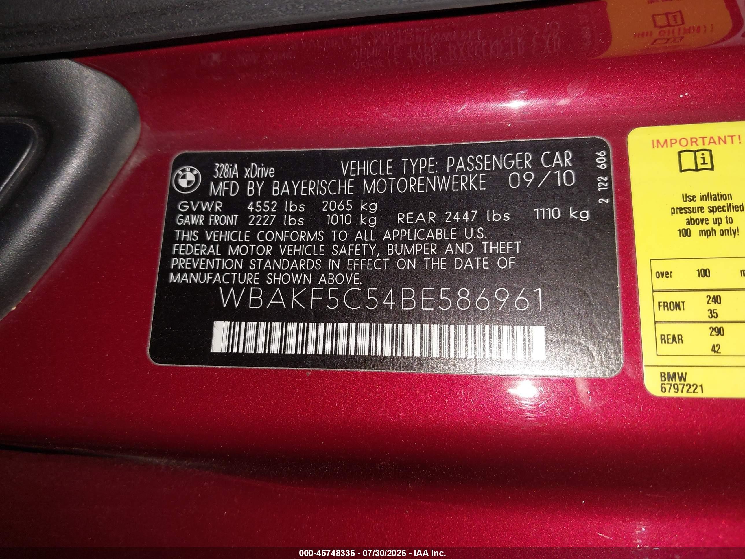 2011 Bmw 328i Xdrive Red vin: WBAKF5C54BE586961