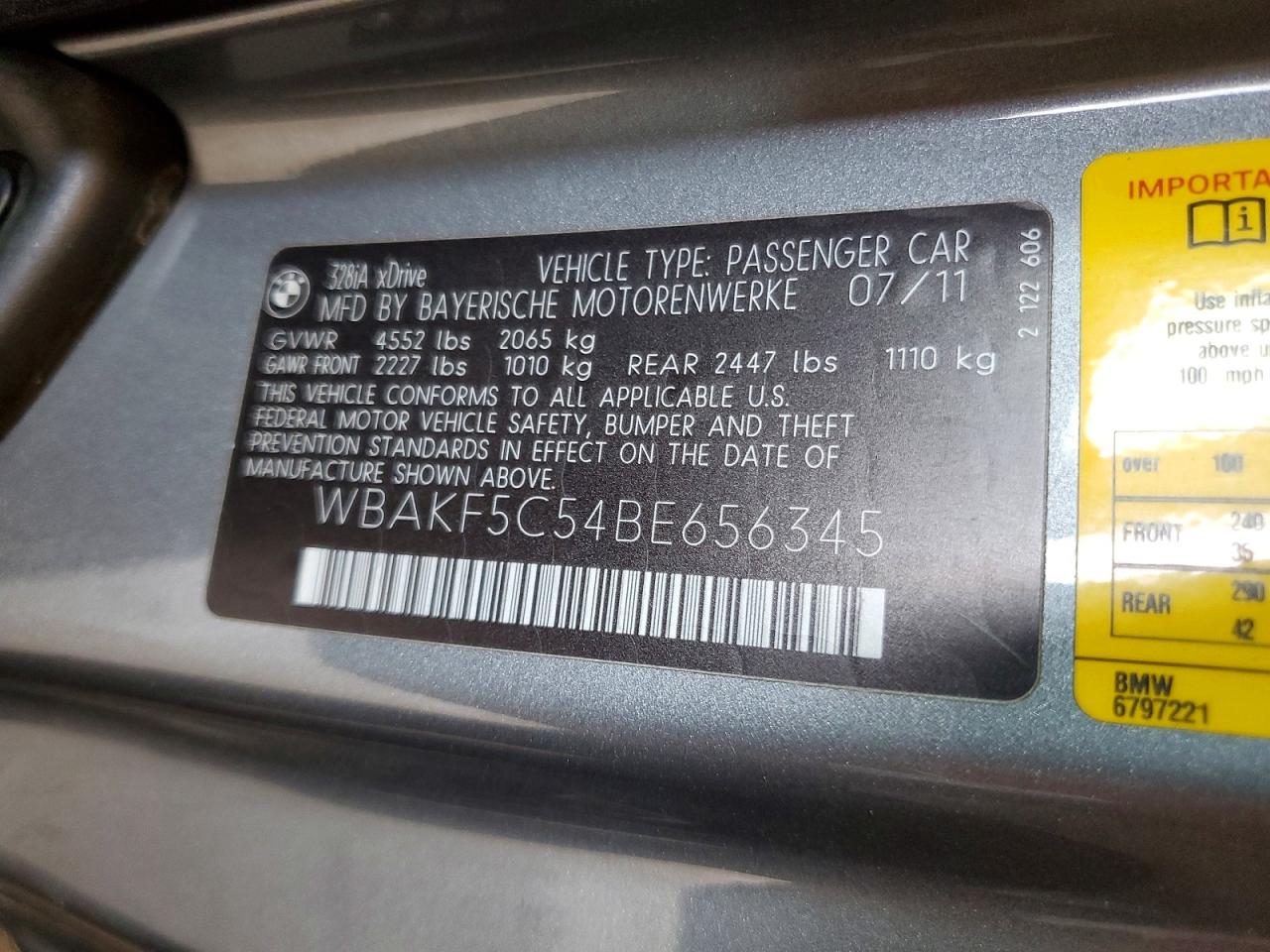 2011 Bmw 328 Xi Sulev Silver vin: WBAKF5C54BE656345