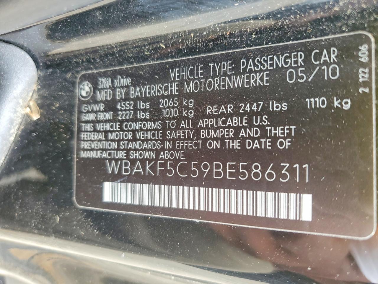 2011 Bmw 328 Xi Sulev Black vin: WBAKF5C59BE586311