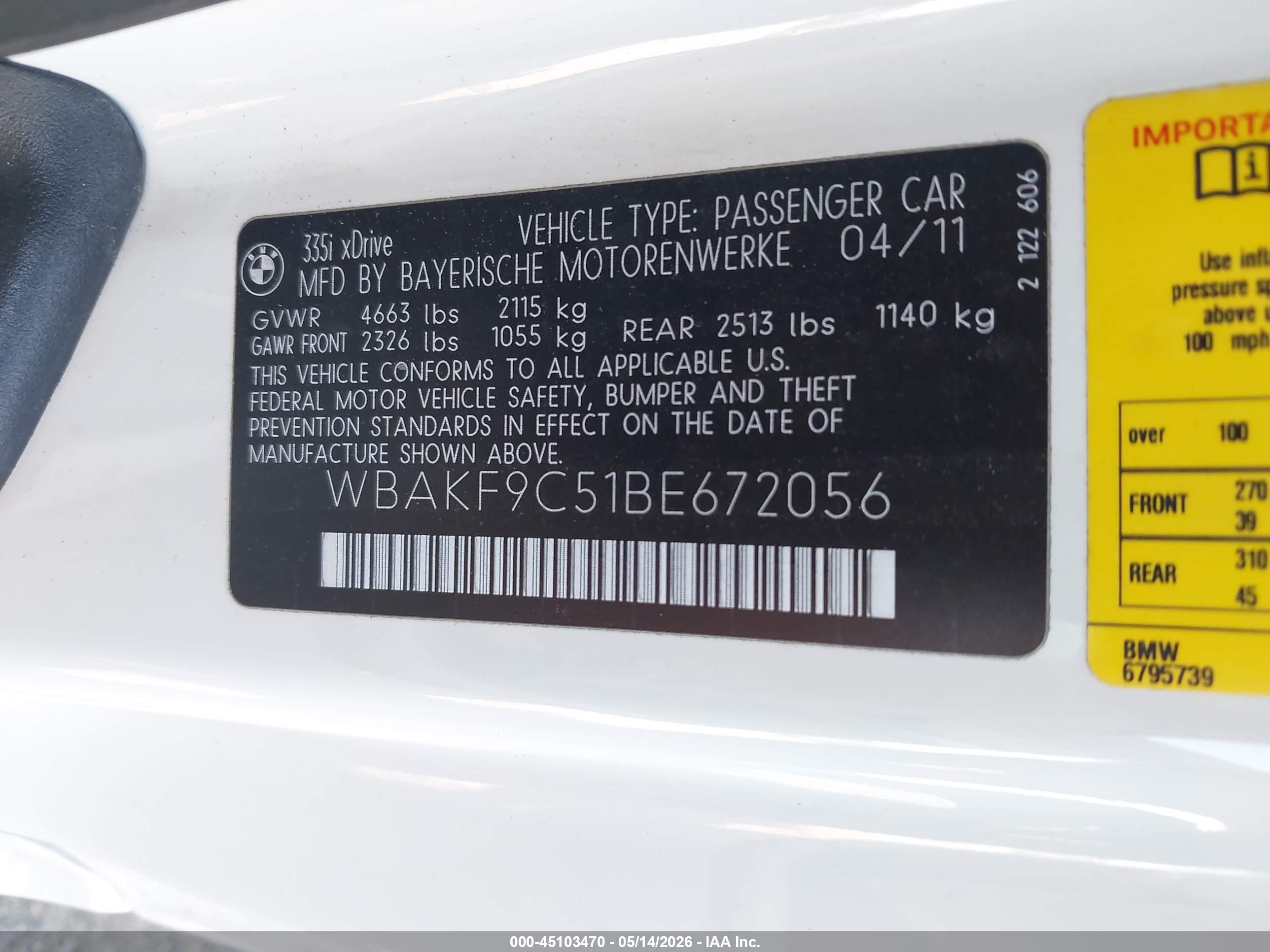 2011 Bmw 335i Xdrive White vin: WBAKF9C51BE672056