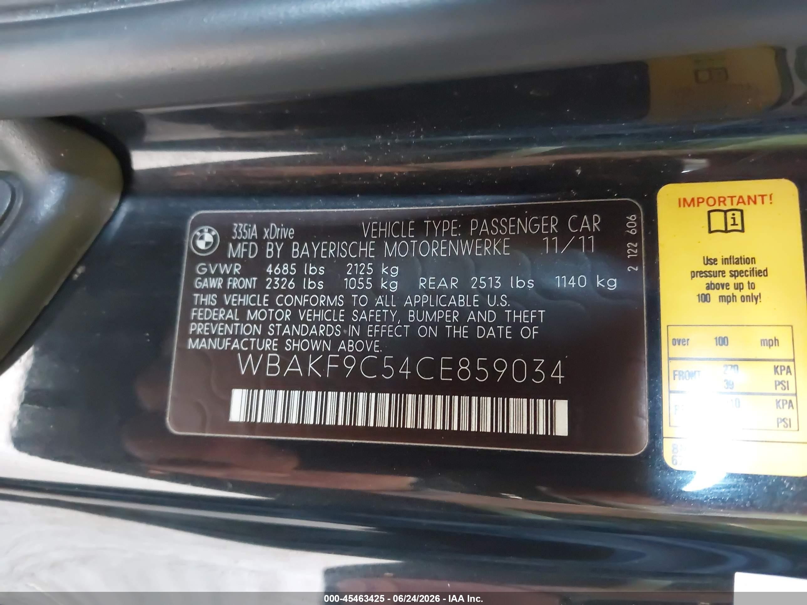 2012 Bmw 335i Xdrive Black vin: WBAKF9C54CE859034