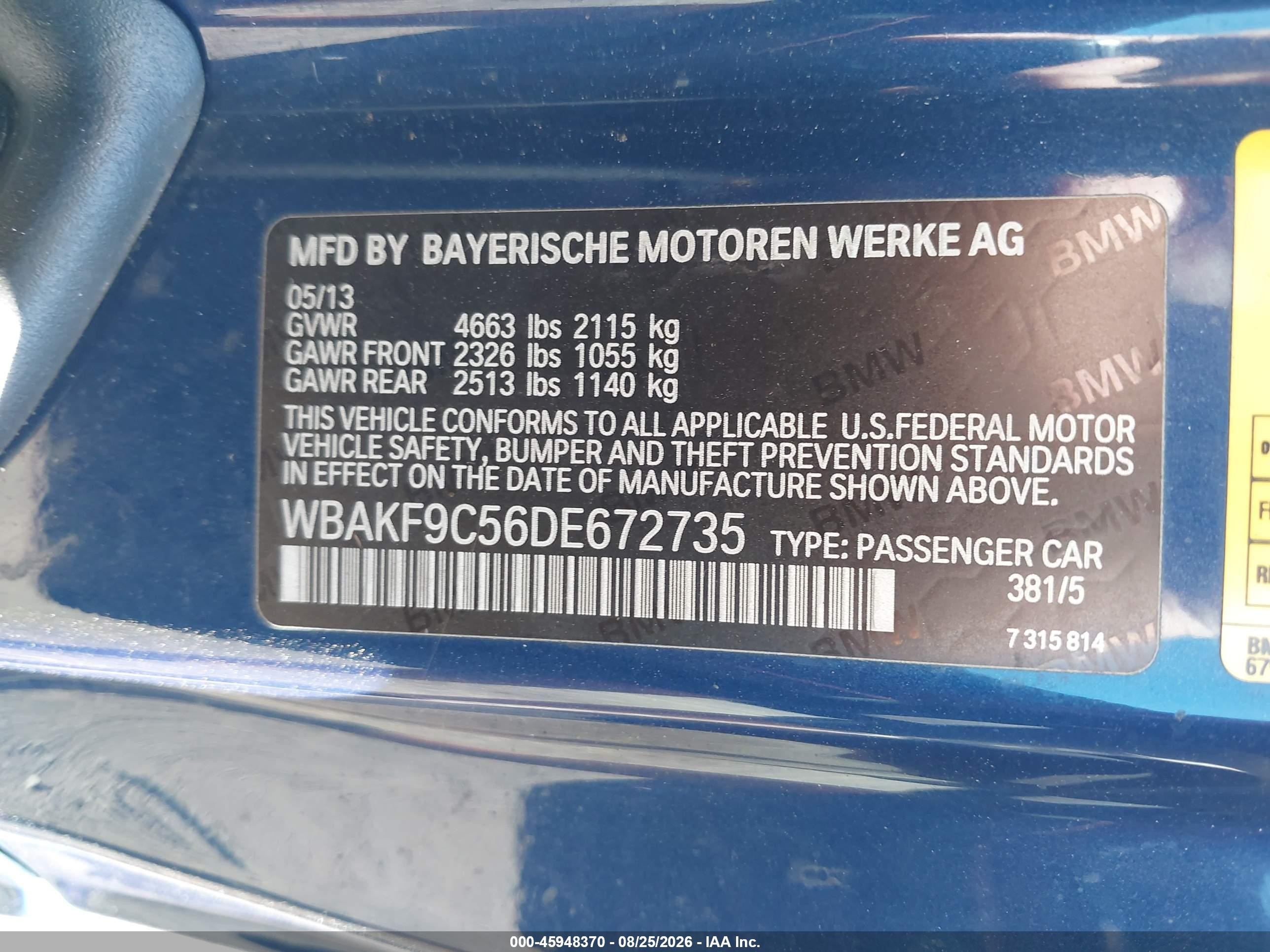 2013 Bmw 335i Xdrive Blue vin: WBAKF9C56DE672735