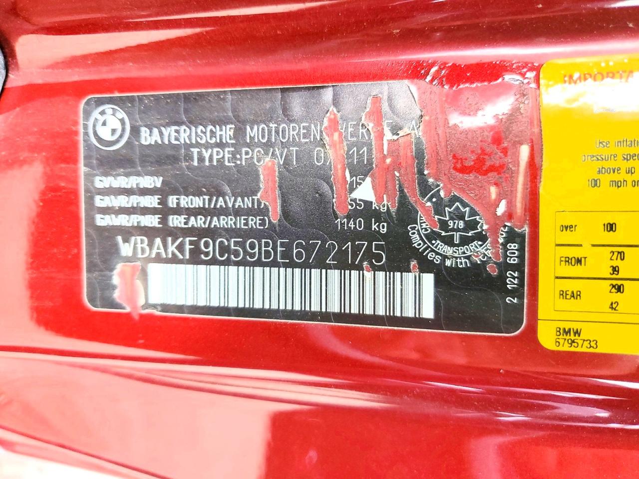2011 Bmw 335 Xi Red vin: WBAKF9C59BE672175