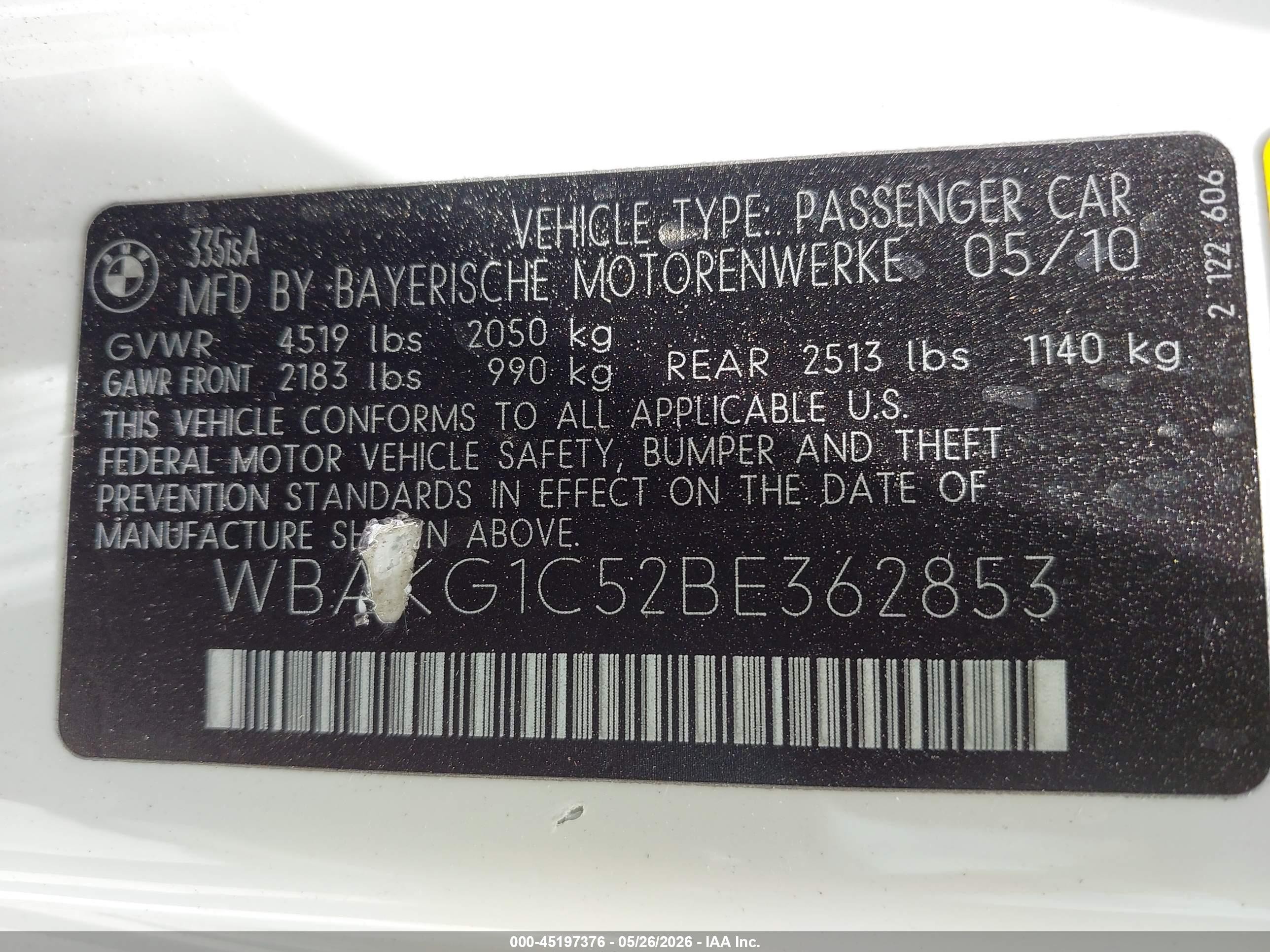 2011 Bmw 335is White vin: WBAKG1C52BE362853