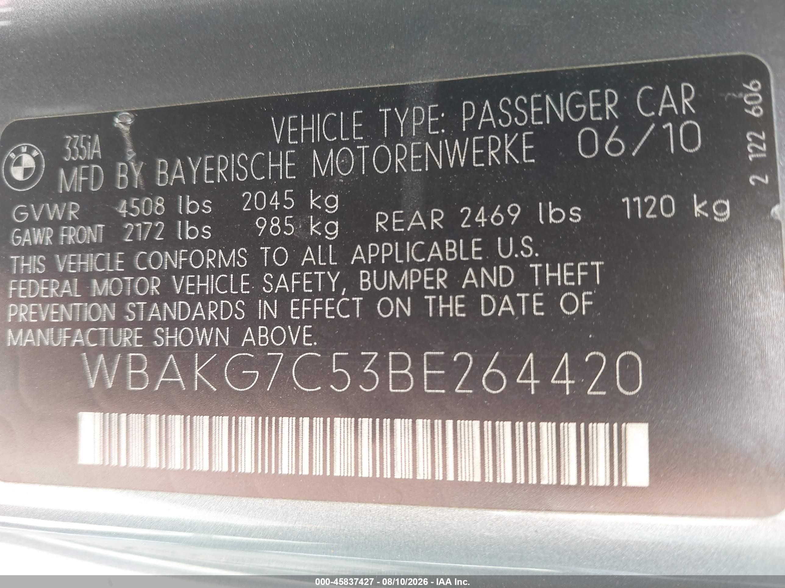 2011 Bmw 335i Gray vin: WBAKG7C53BE264420
