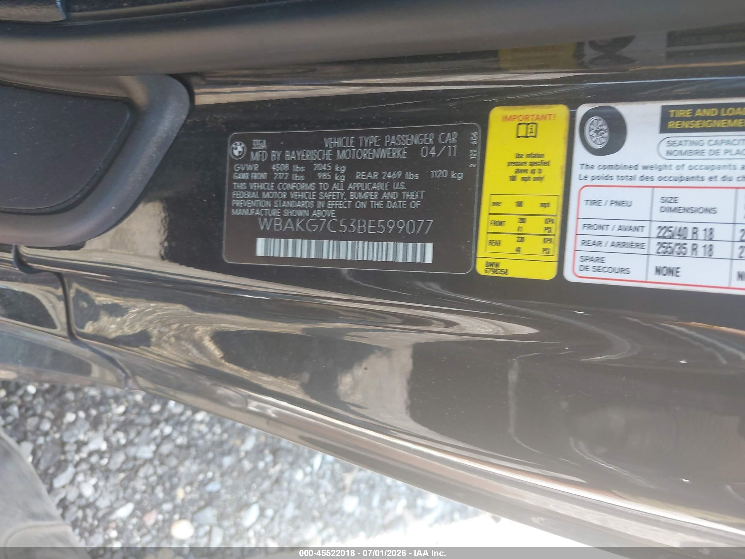 2011 Bmw 335i   Black vin: WBAKG7C53BE599077