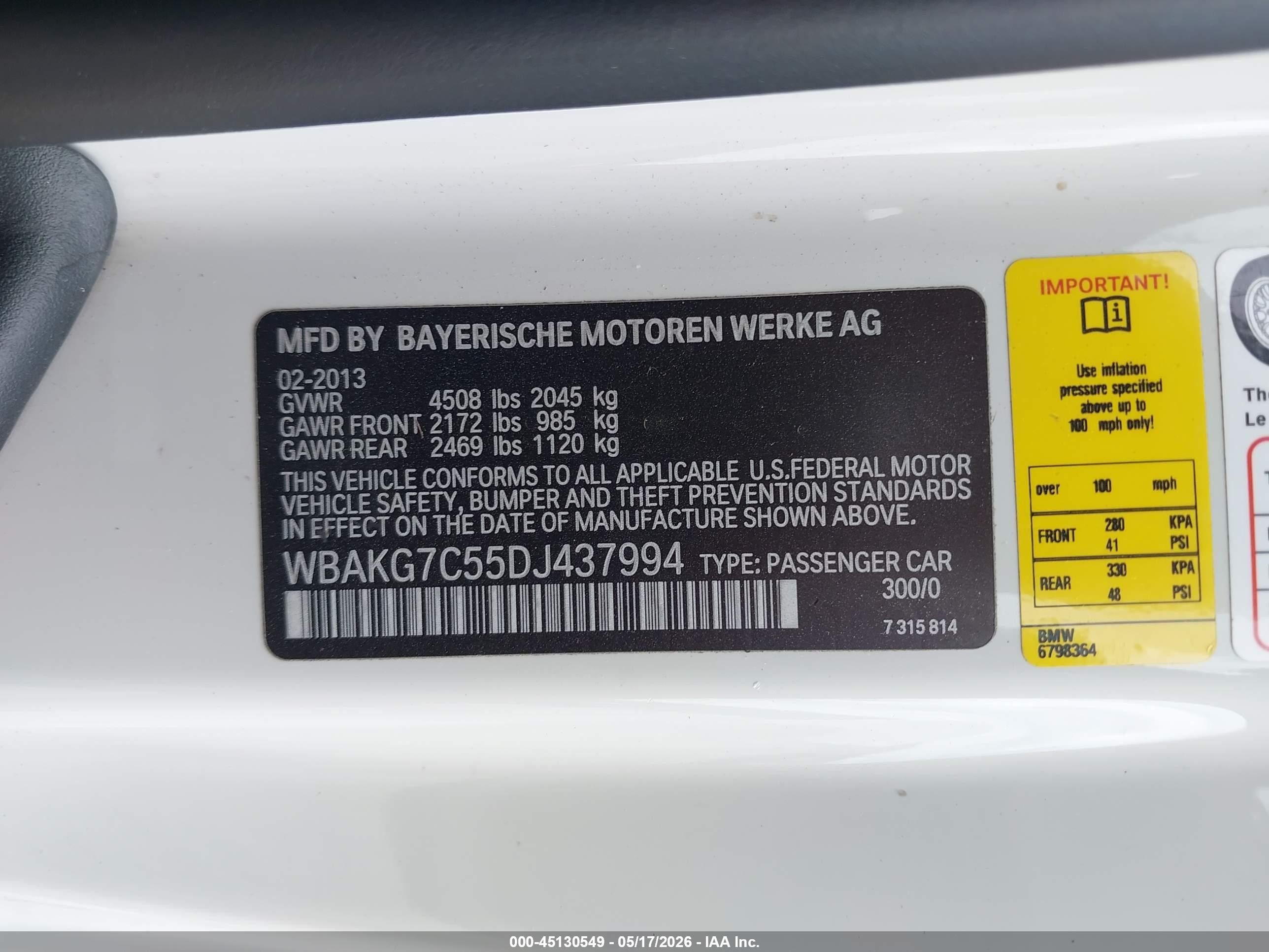 2013 Bmw 335i   White vin: WBAKG7C55DJ437994