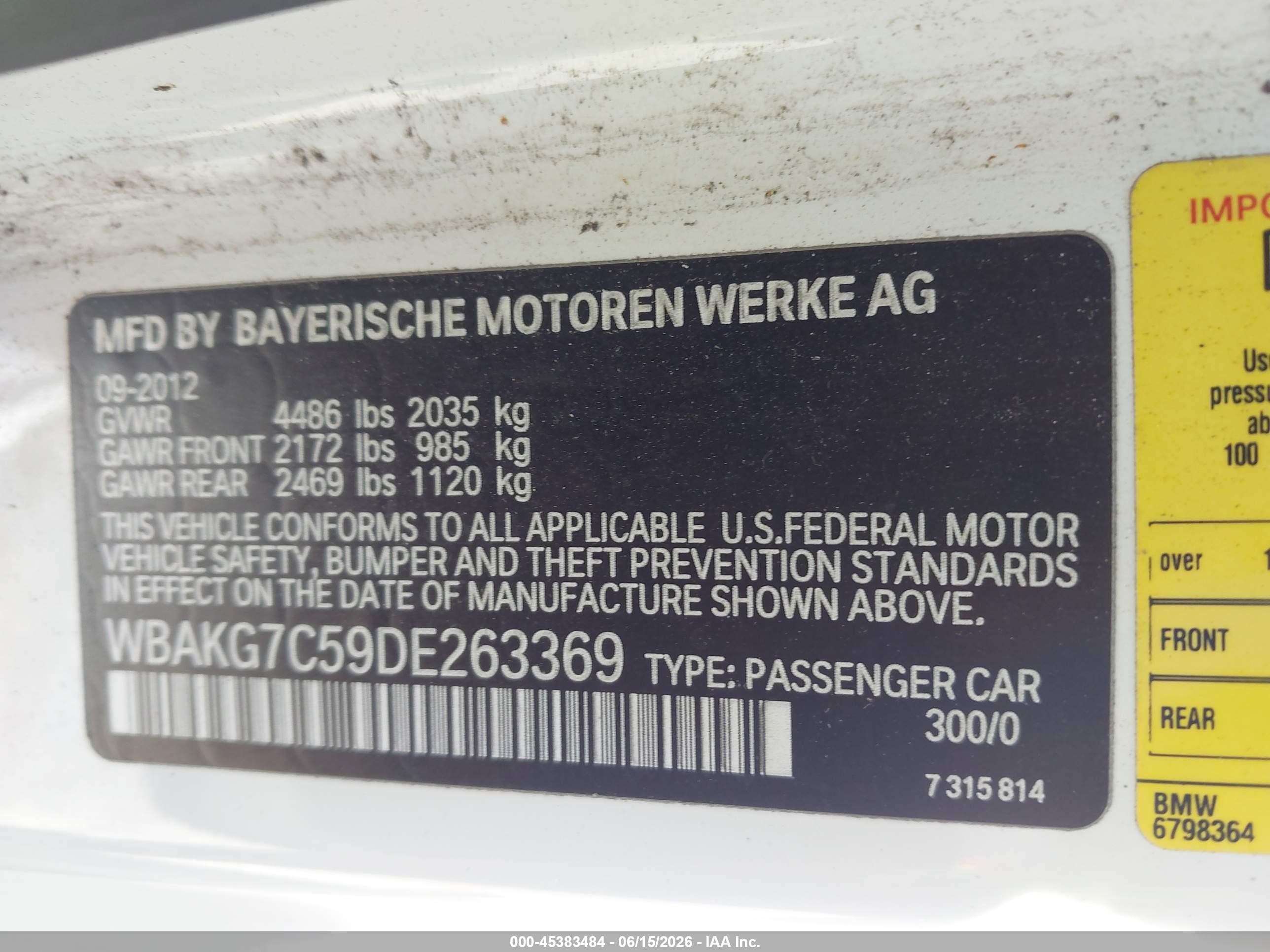 2013 Bmw 335i   White vin: WBAKG7C59DE263369