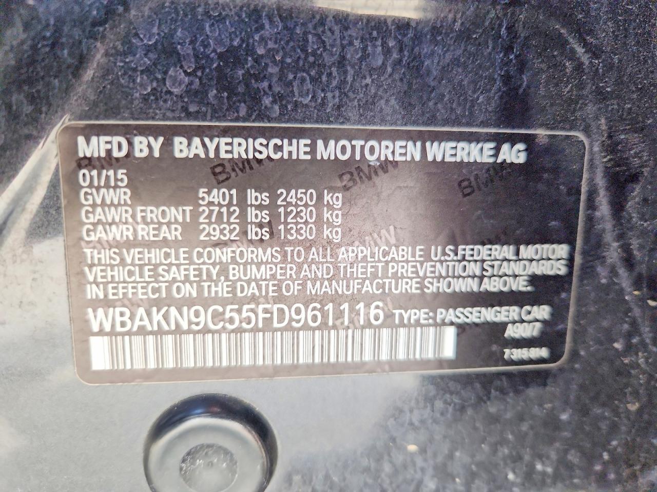 2015 Bmw 550 I Charcoal vin: WBAKN9C55FD961116