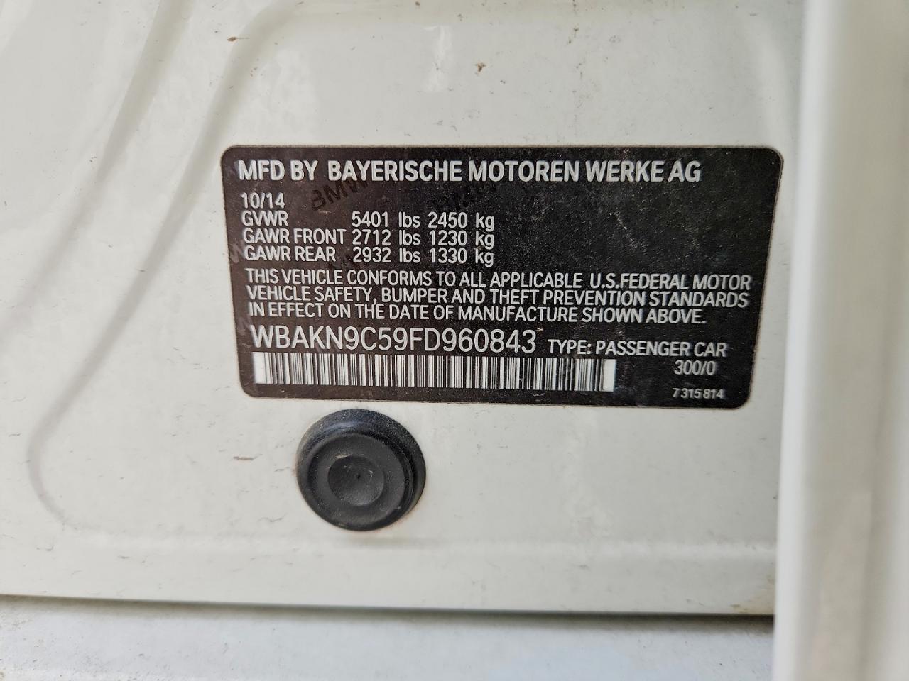 2015 Bmw 550 I White vin: WBAKN9C59FD960843