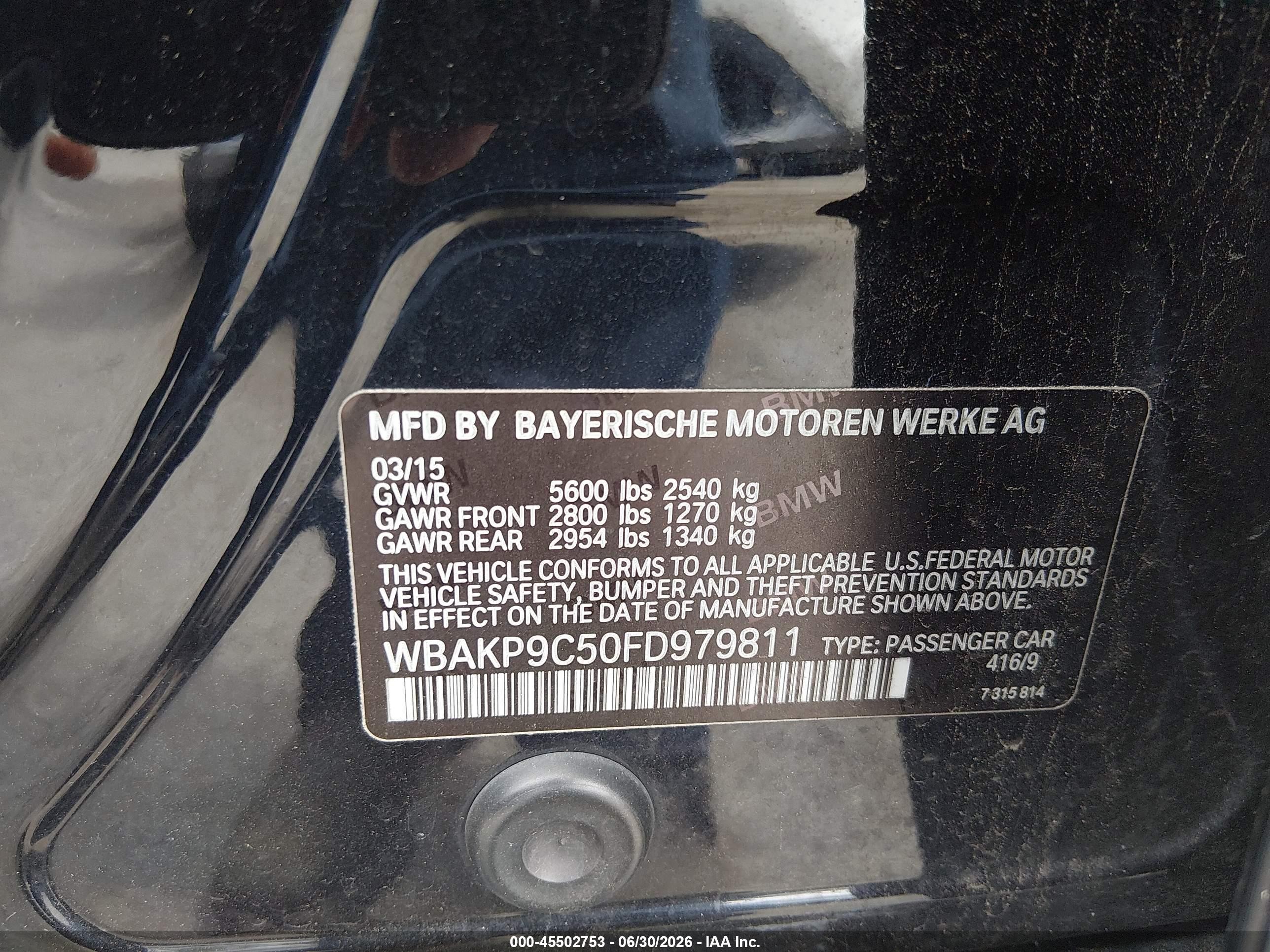 2015 Bmw 550i Xdrive Navy vin: WBAKP9C50FD979811