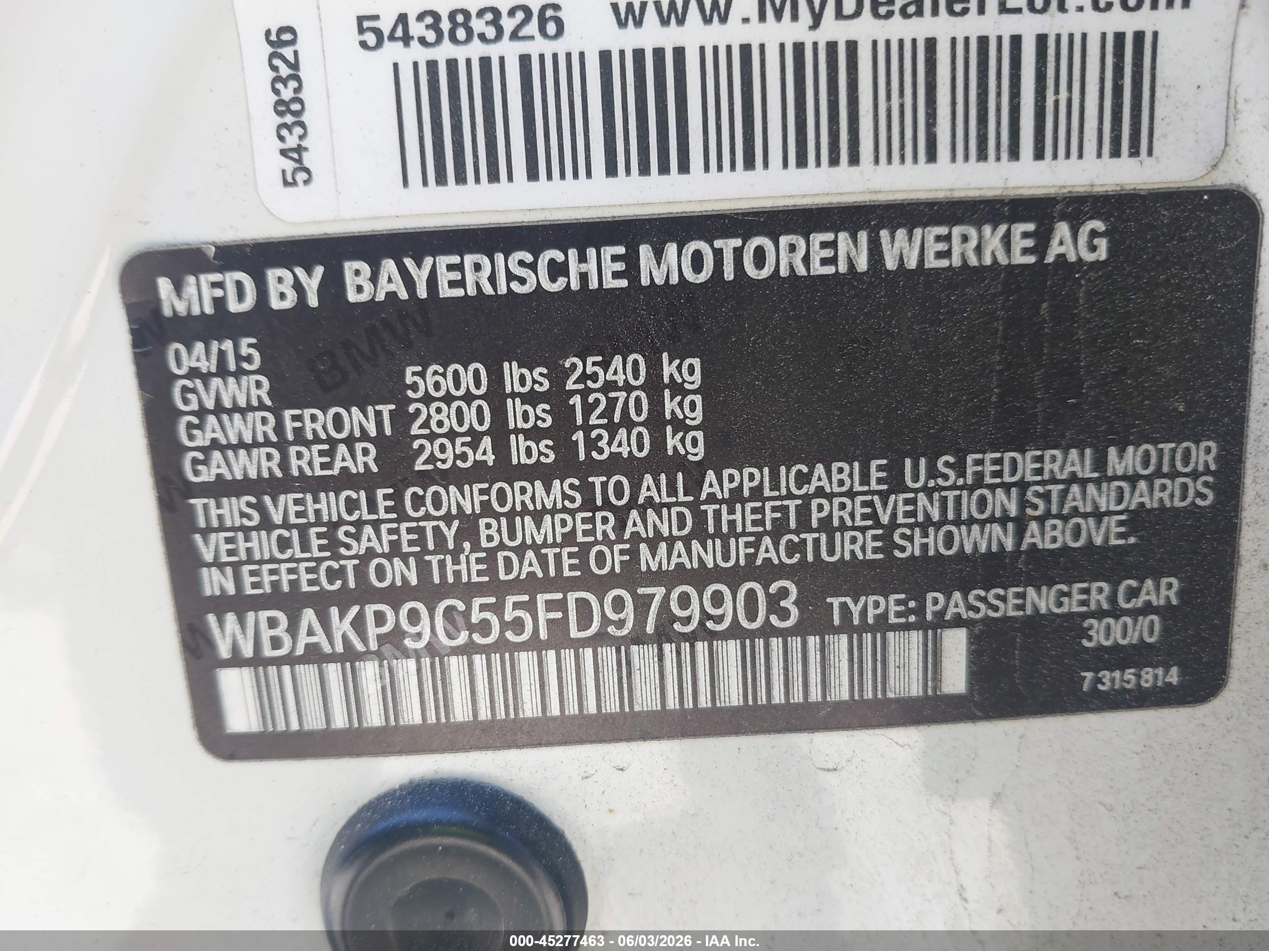 2015 Bmw 550i Xdrive White vin: WBAKP9C55FD979903