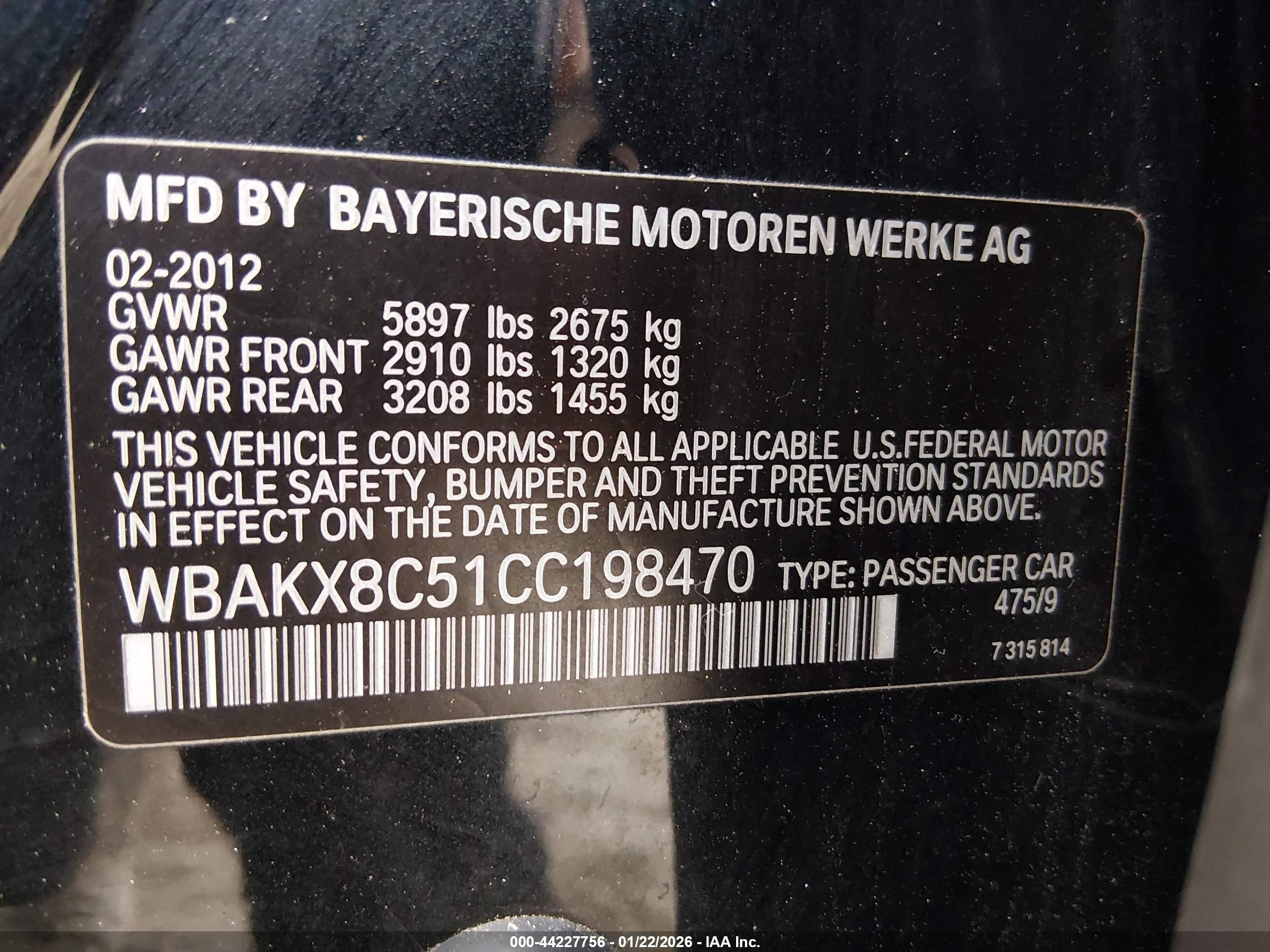 2012 Bmw Activehybrid 750li   Черный vin: WBAKX8C51CC198470