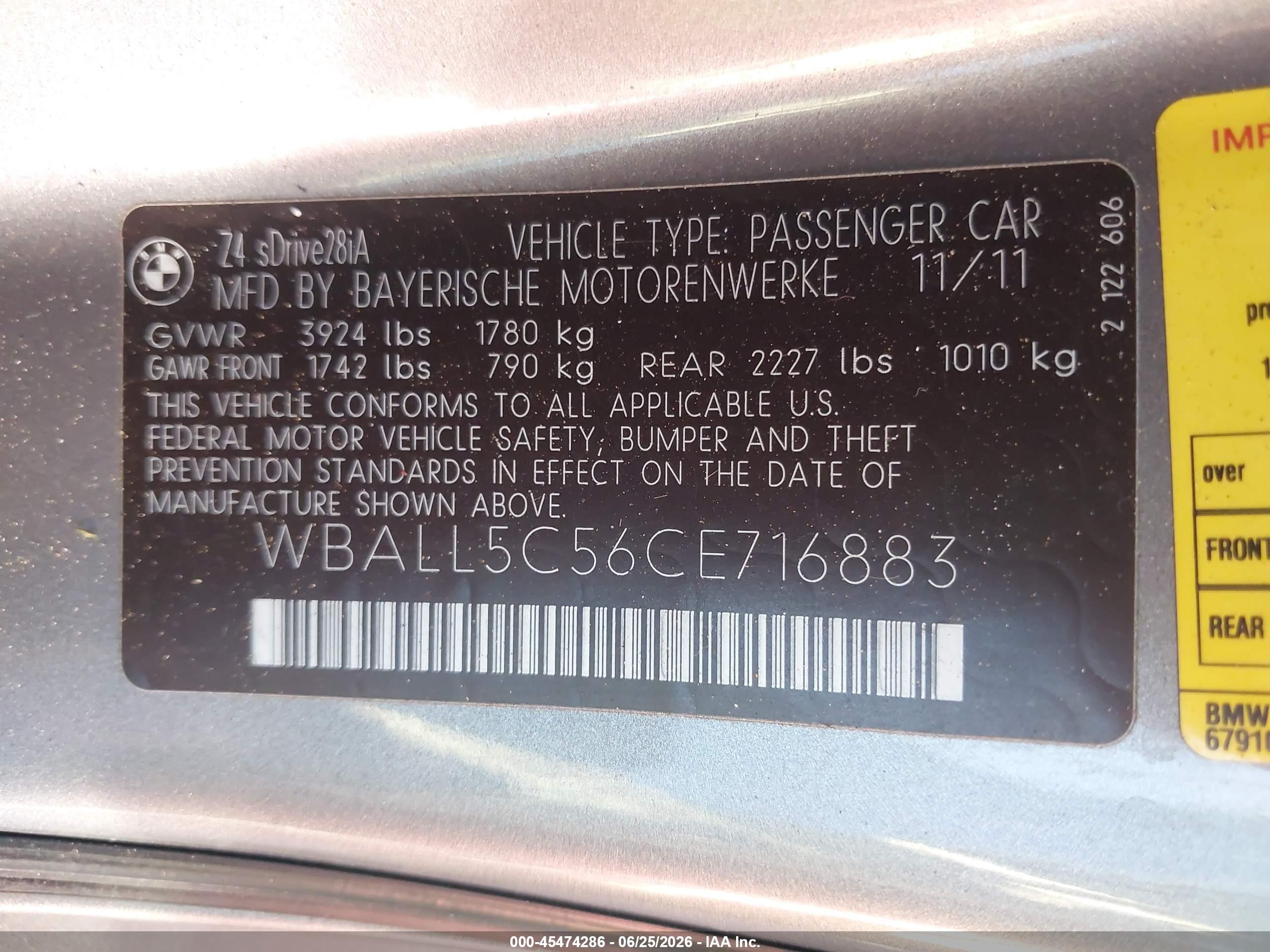 2012 Bmw Z4 Sdrive28i Gray vin: WBALL5C56CE716883
