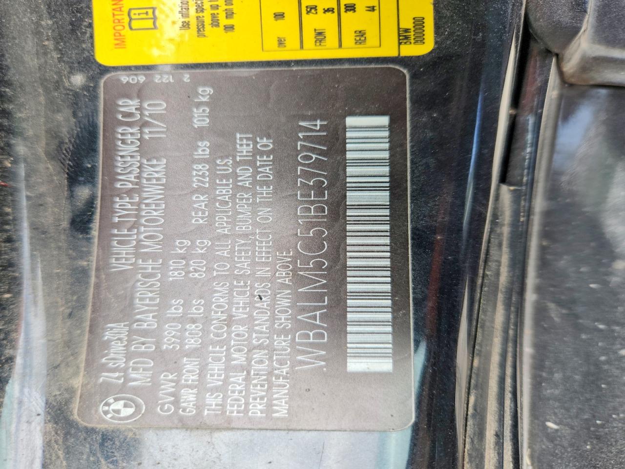 2011 Bmw Z4 Sdrive30i Black vin: WBALM5C51BE379714
