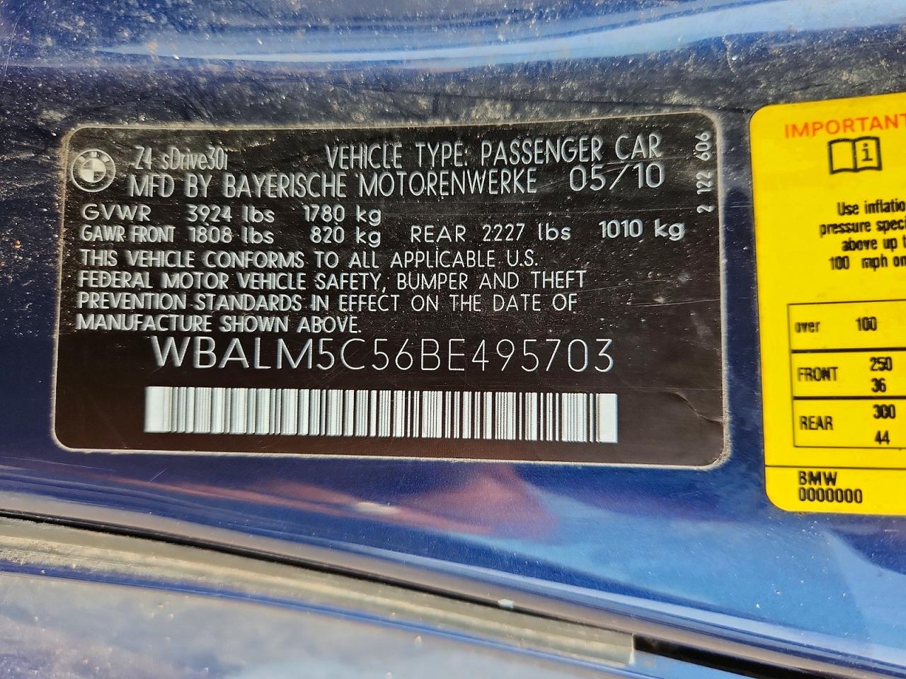2011 Bmw Z4 Sdrive30i Синий vin: WBALM5C56BE495703