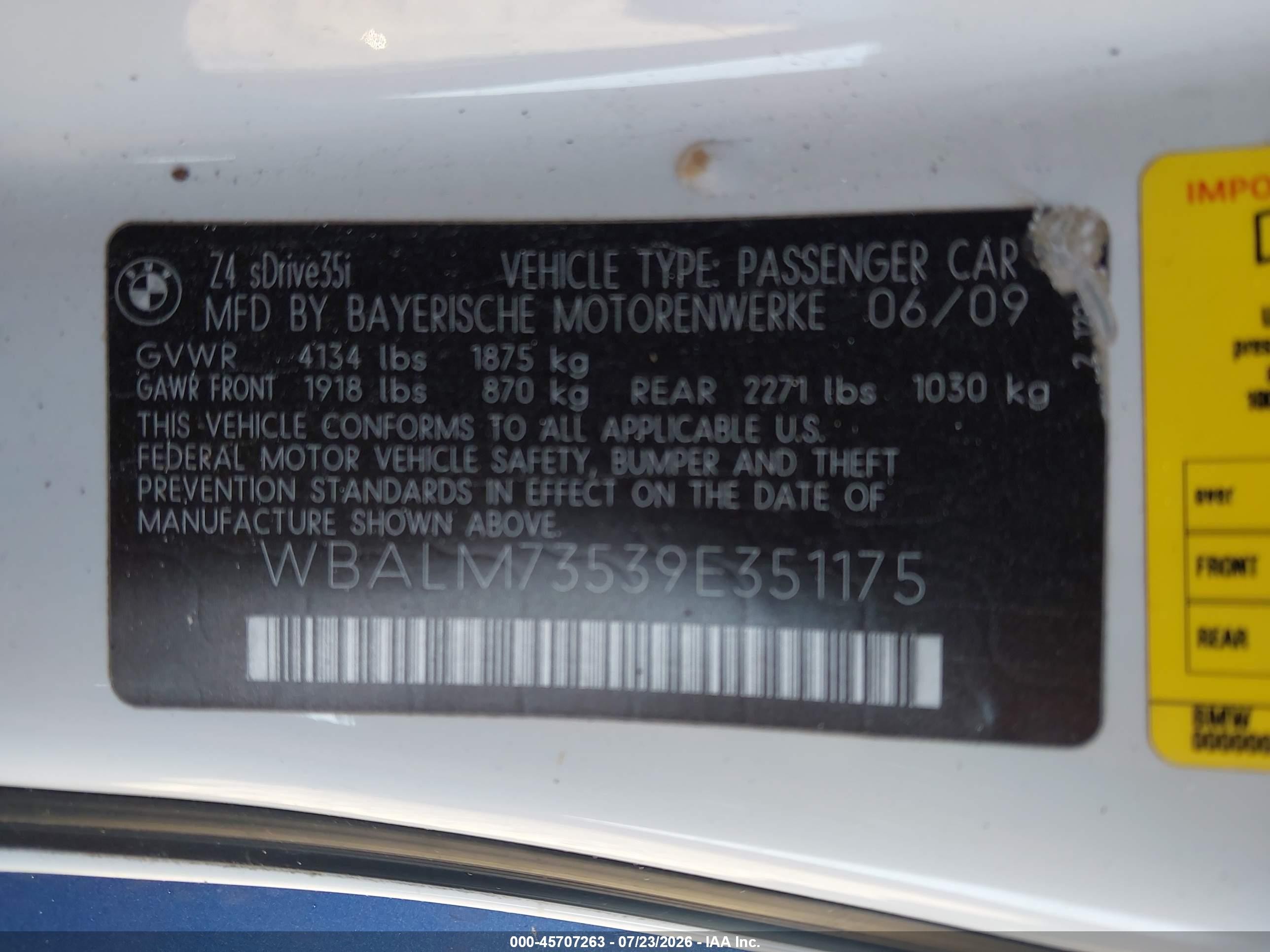2009 Bmw Z4 Sdrive35i Blue vin: WBALM73539E351175