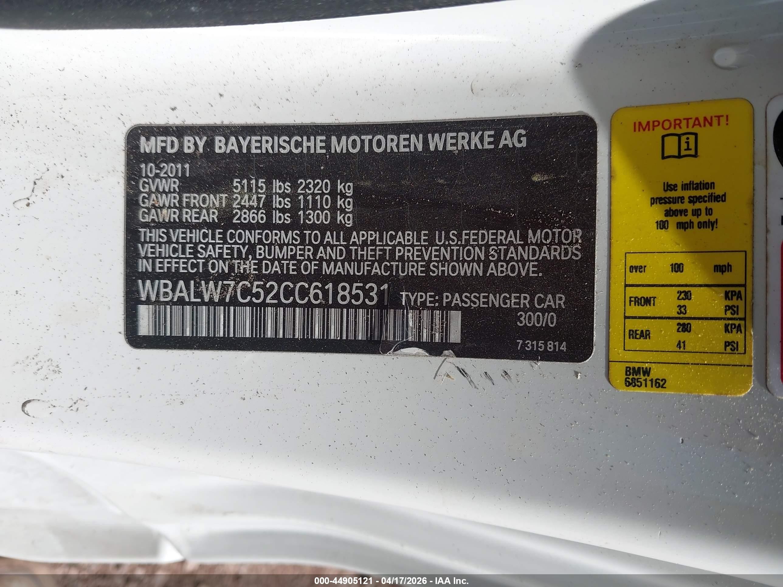 2012 Bmw 640i   White vin: WBALW7C52CC618531