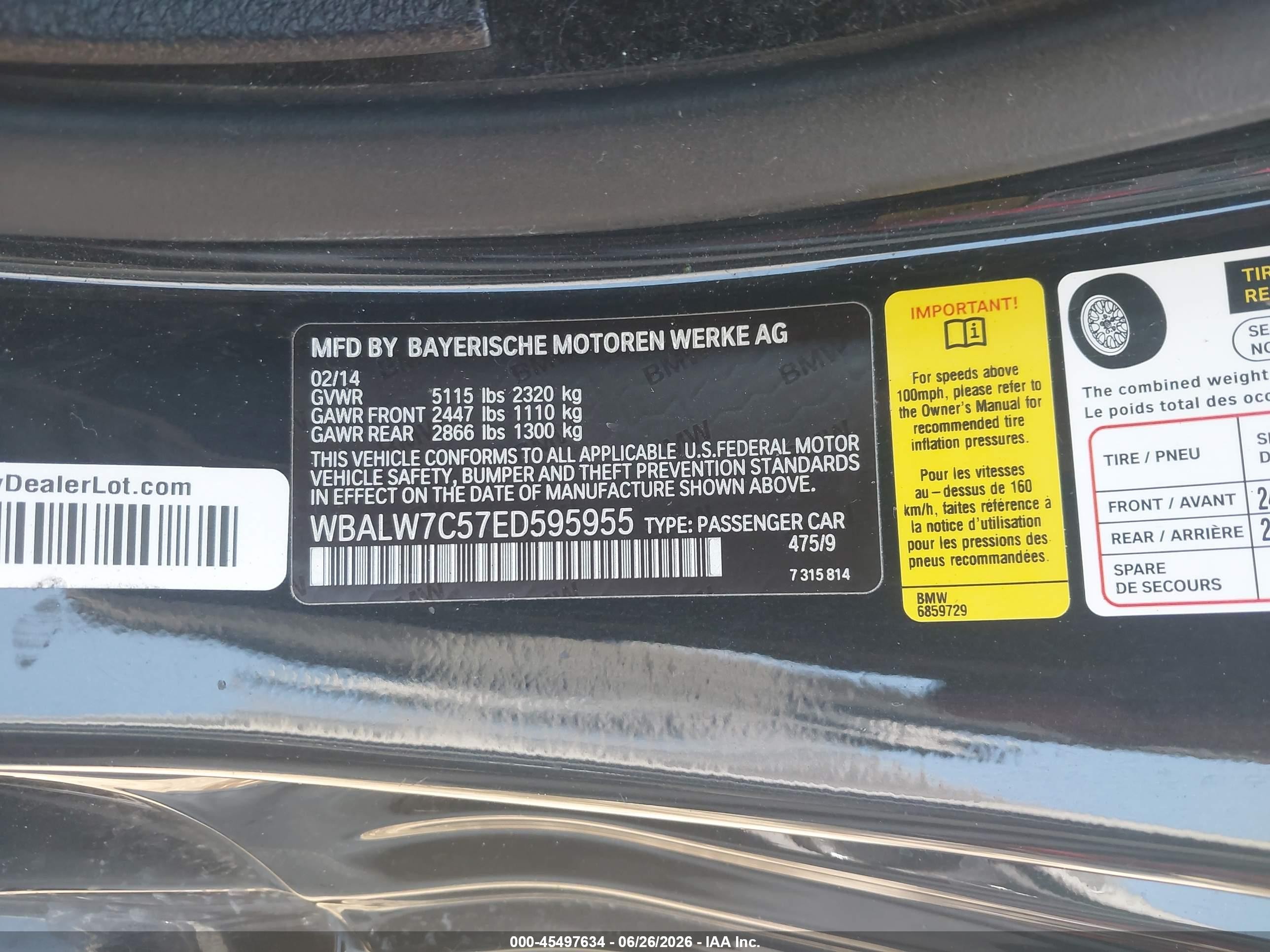 2014 Bmw 640i   Black vin: WBALW7C57ED595955