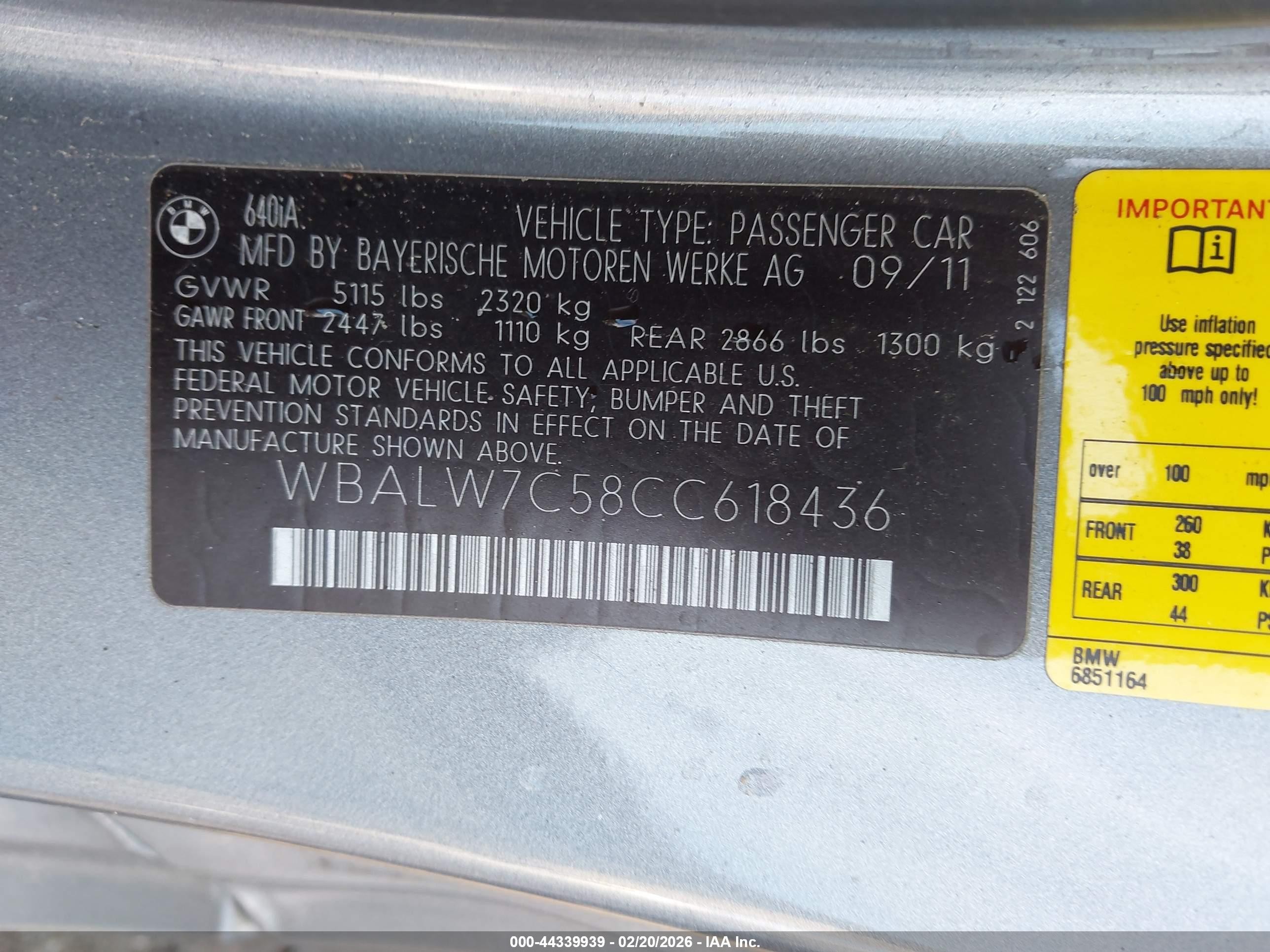2012 Bmw 640i   Silver vin: WBALW7C58CC618436